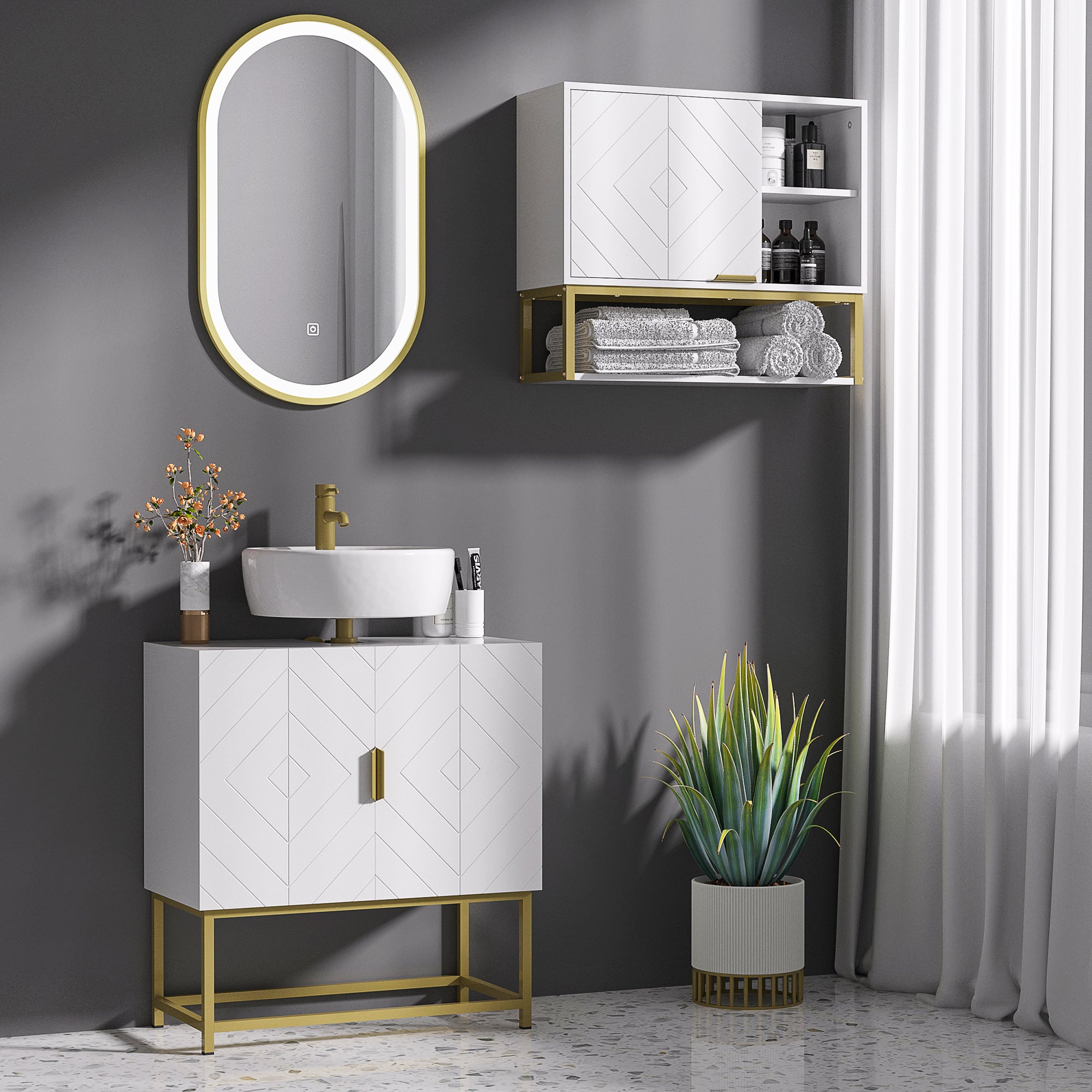 Meuble Salle de Bain sous lavabo - Meuble sous-Vasque pour salle de bain - Placard 2 Portes avec étagères - dim. 60L x 30l x 65H cm blanc