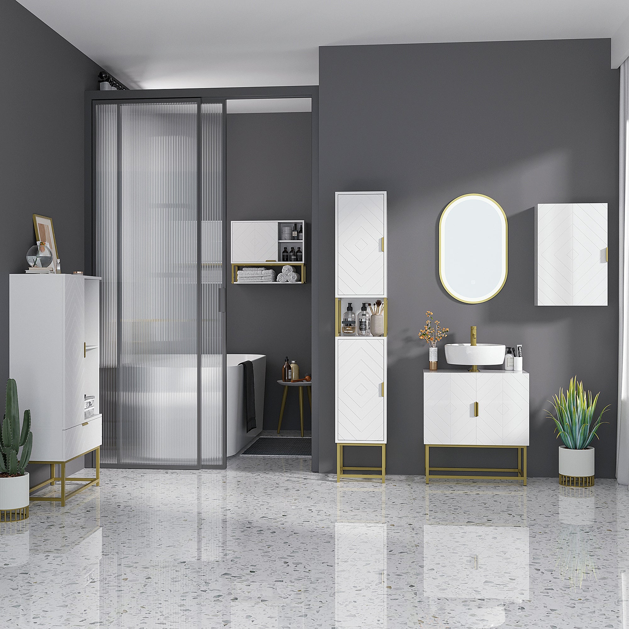Meuble Salle de Bain sous lavabo - Meuble sous-Vasque pour salle de bain - Placard 2 Portes avec étagères - dim. 60L x 30l x 65H cm blanc