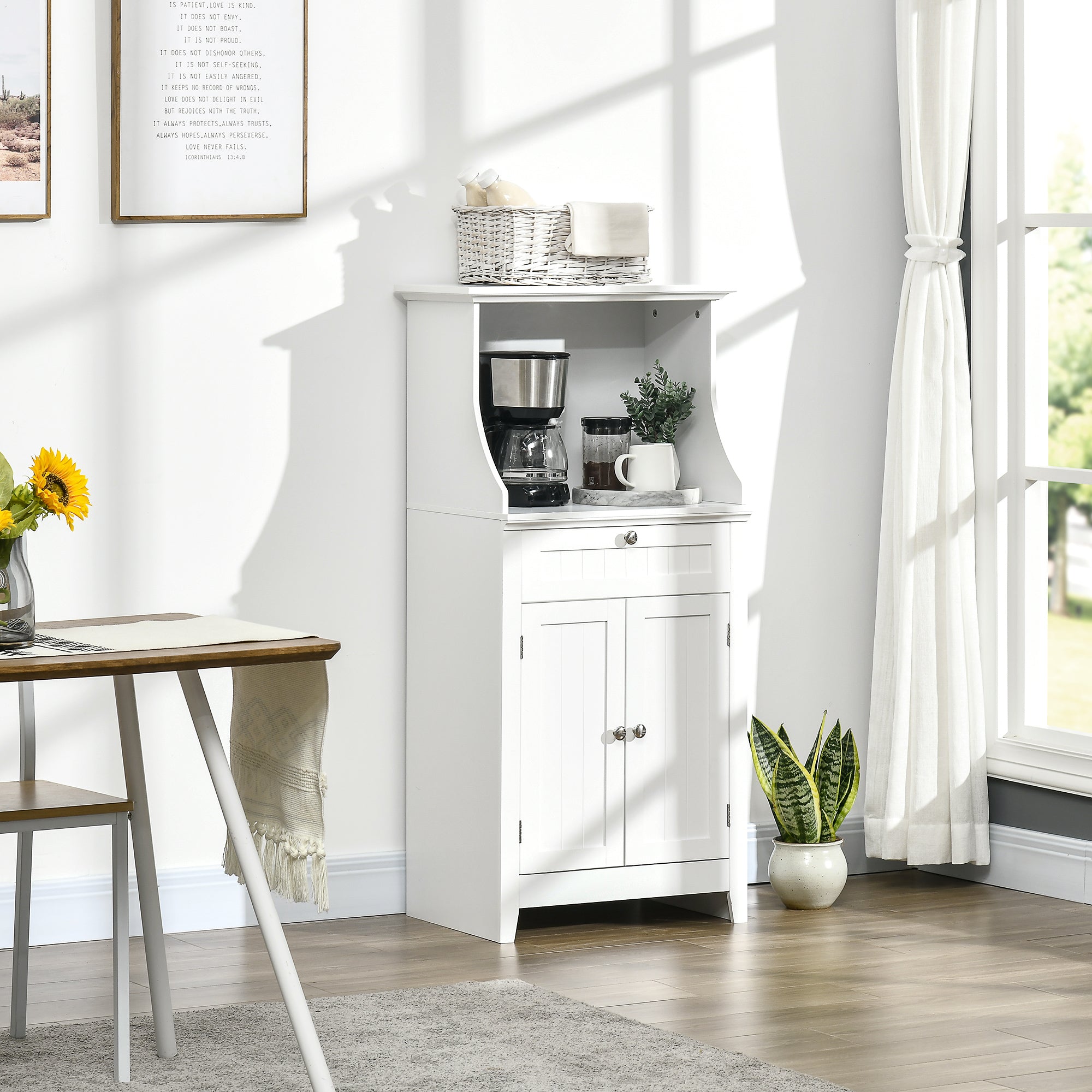 Meuble armoire micro-ondes pour cuisine avec 1 tiroir, 2 Portes 60 x 40 x 122,5 cm - MDF - Blanc