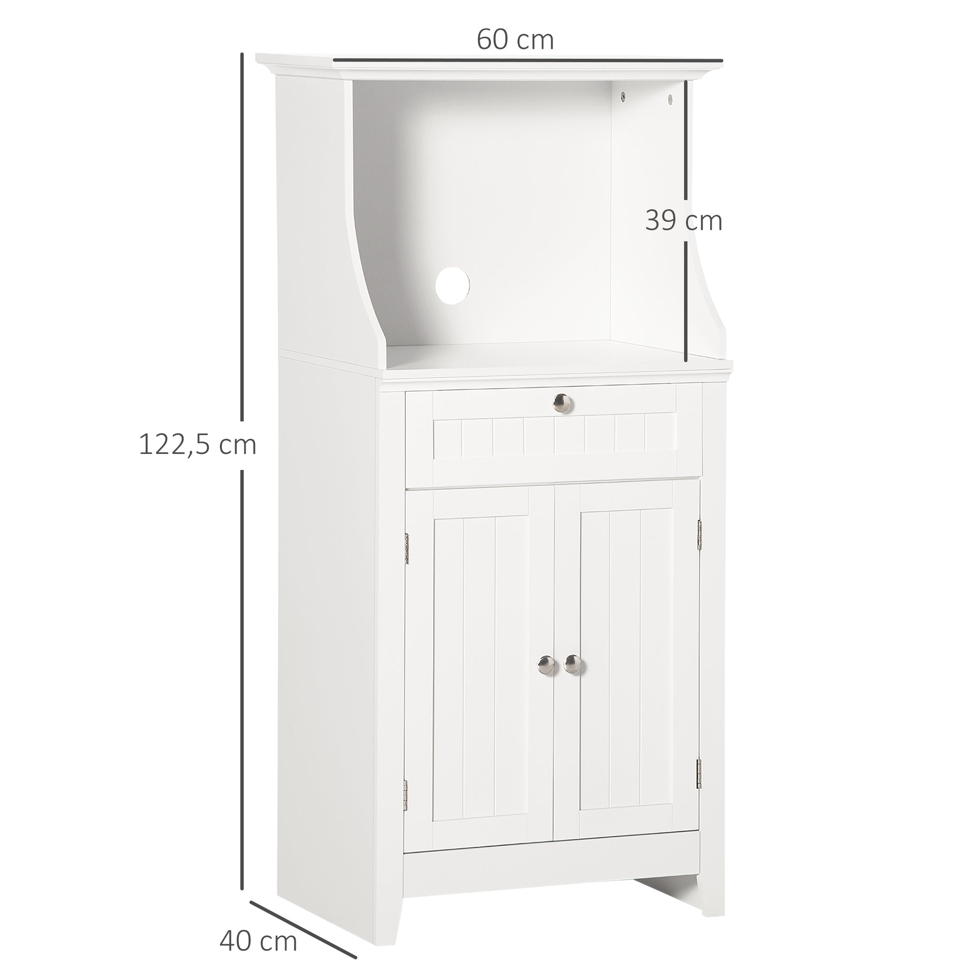 Meuble armoire micro-ondes pour cuisine avec 1 tiroir, 2 Portes 60 x 40 x 122,5 cm - MDF - Blanc