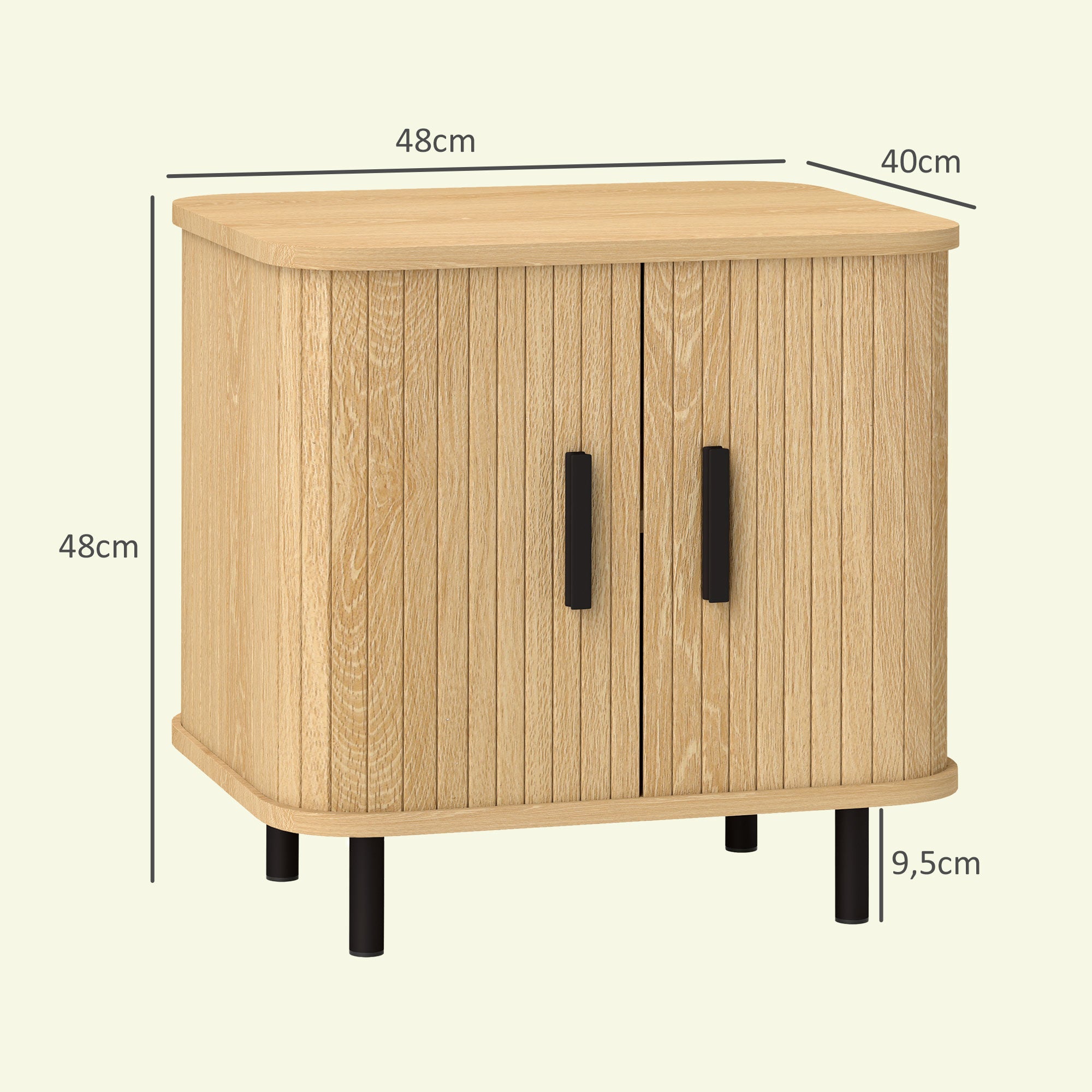 Table de chevet, table d'appoint, table de nuit style scandinave 2 portes coulissantes et pieds en acier pour chambre, salon, 48 x 40 x 48 cm, aspect bois