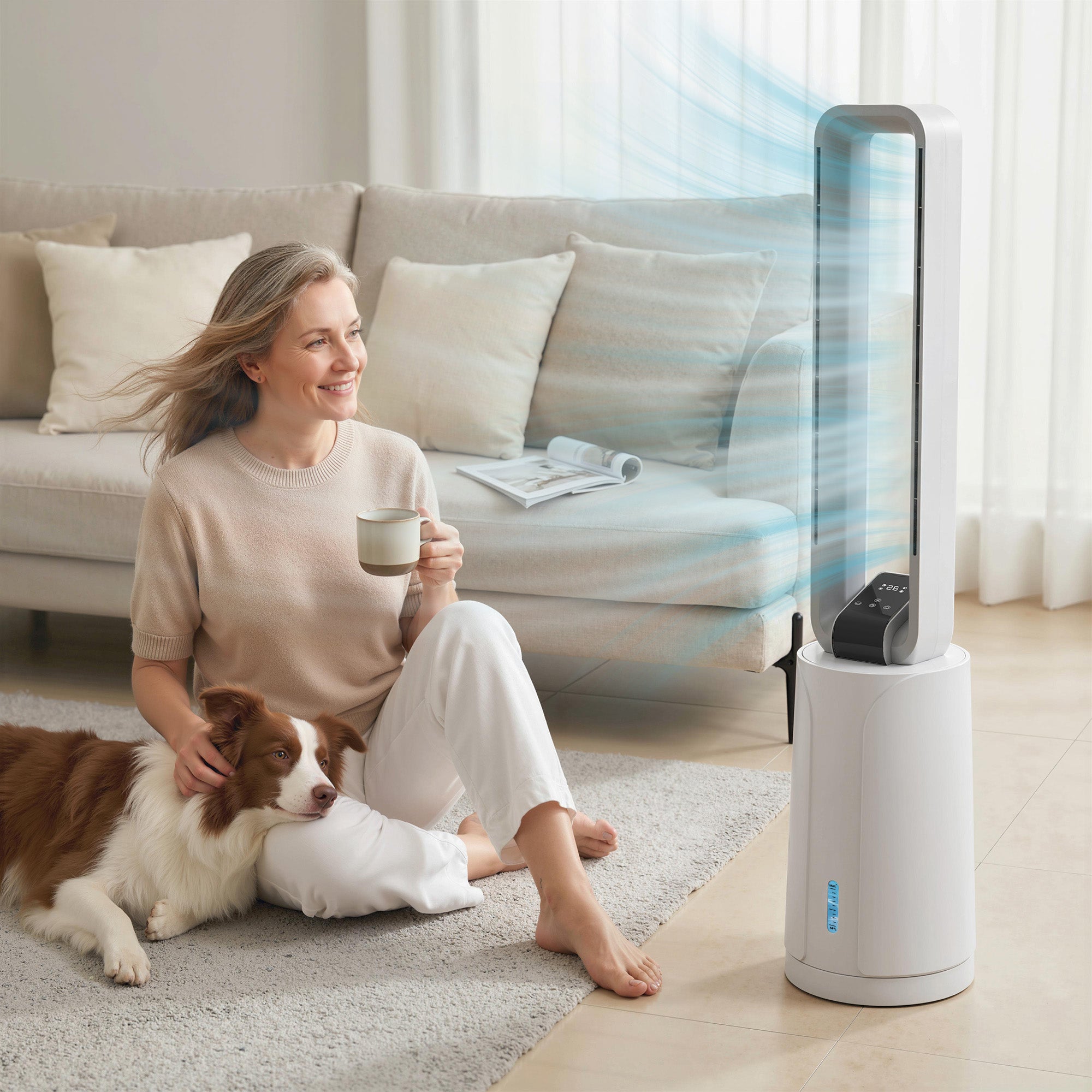 Refroidisseur d'air par évaporation portable 3 en 1 humidificateur et ventilateur, 2 blocs réfrigérants, réservoir d'eau de 1,7 L, minuterie 15 h, oscillation à 70°, télécommande, blanc