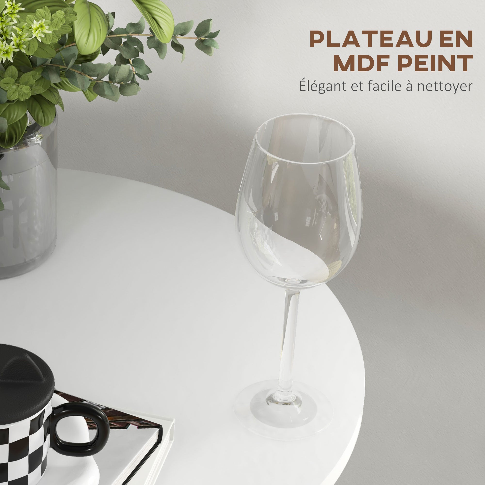 Table de bar ronde table de bistro mange-debout style contemporain avec plateau peint et cadre en acier dim. 60L x 60l x 102H cm blanc