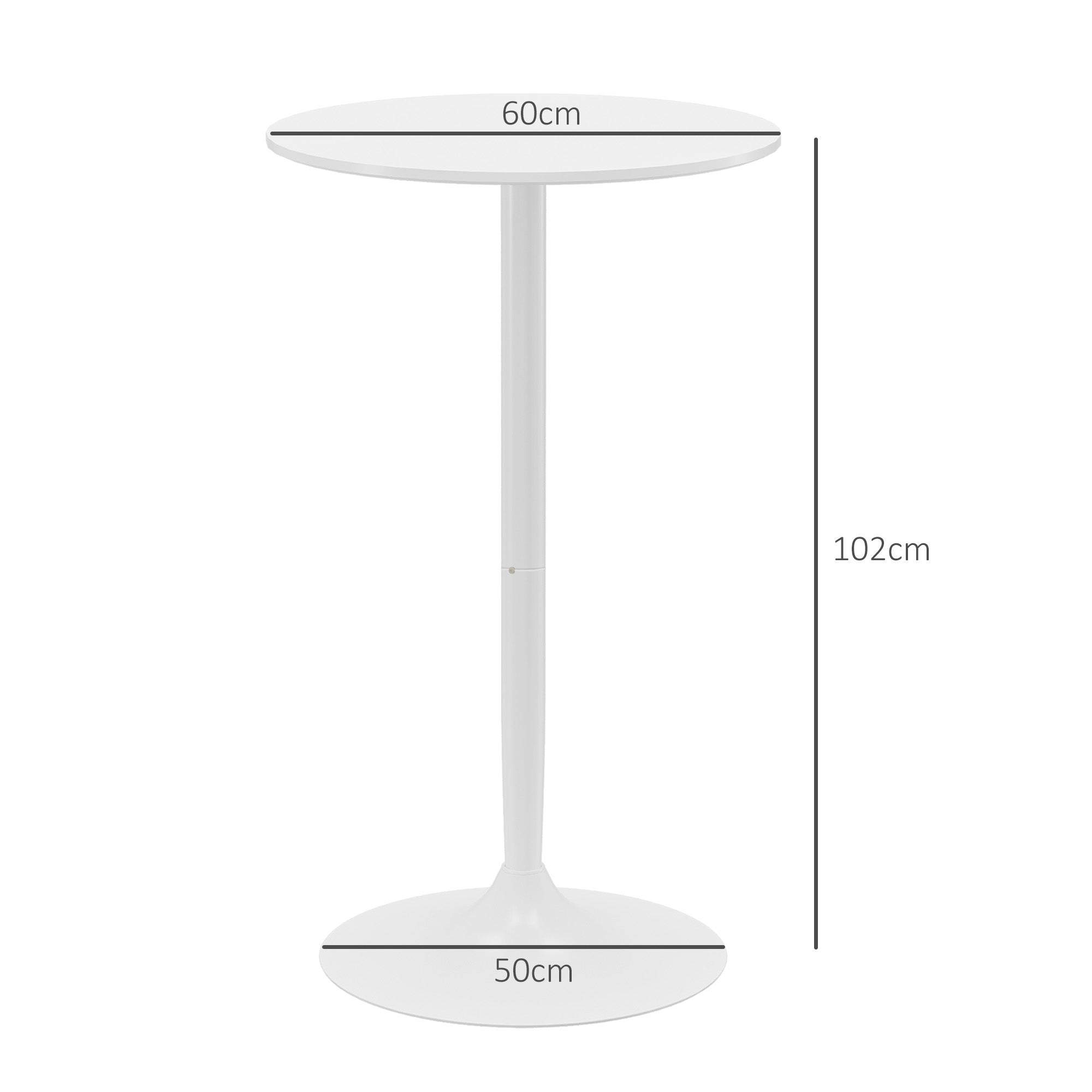 Table de bar ronde table de bistro mange-debout style contemporain avec plateau peint et cadre en acier dim. 60L x 60l x 102H cm blanc