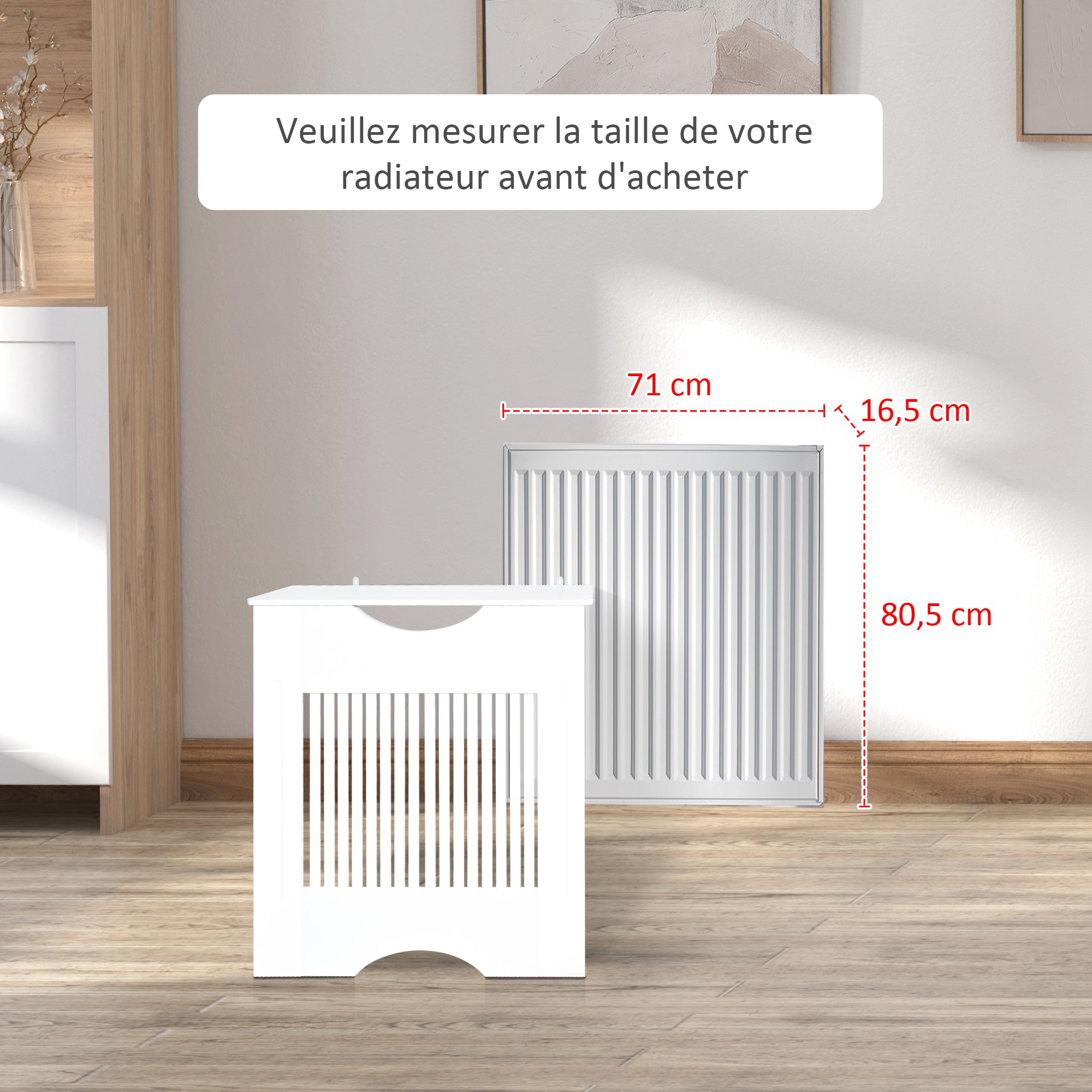 Cache-radiateur à lattes Couvercle de Radiateur en bois Design contemporain pour Salon Salle de Séjour Chambre 78 x 19 x 82 cm Blanc