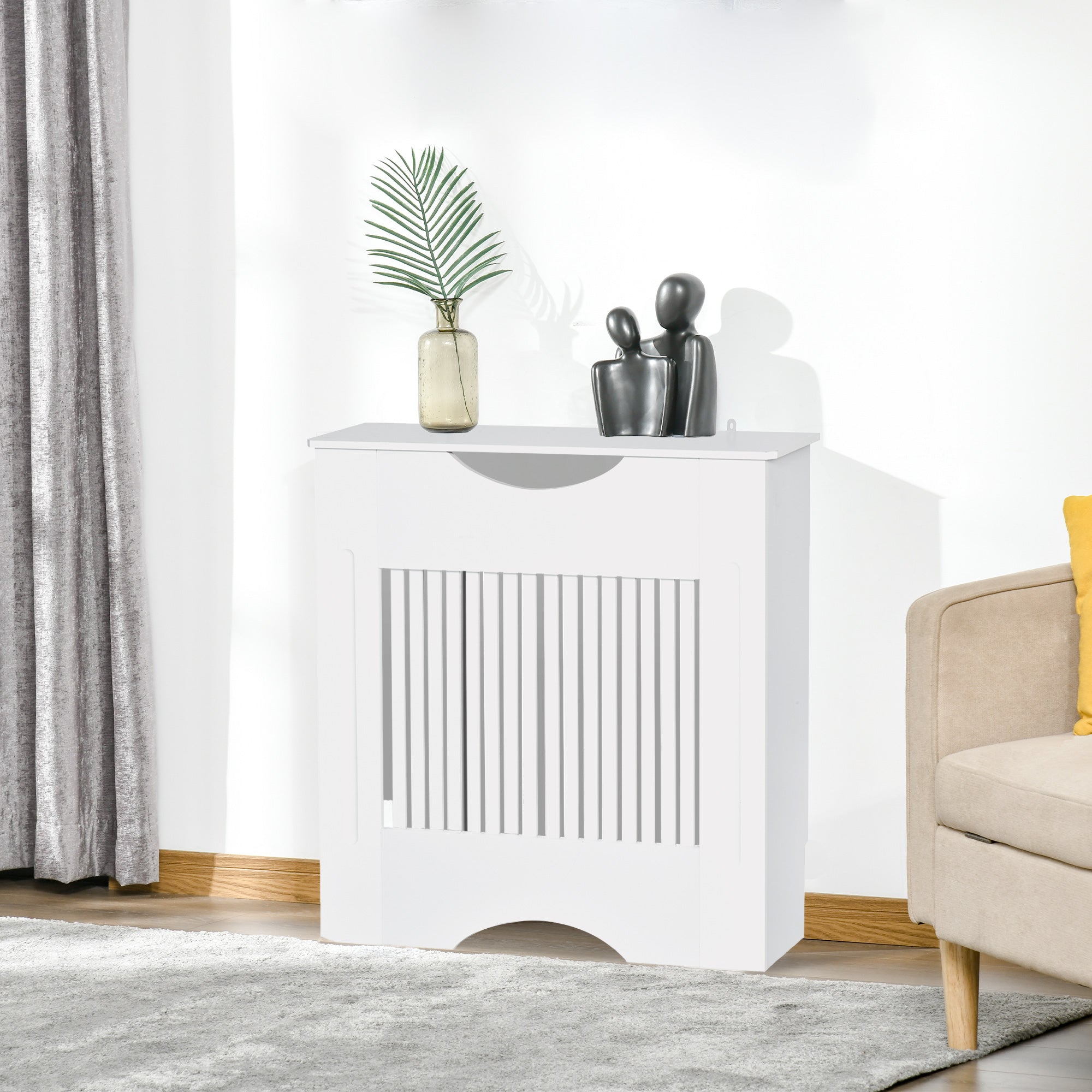 Cache-radiateur à lattes Couvercle de Radiateur en bois Design contemporain pour Salon Salle de Séjour Chambre 78 x 19 x 82 cm Blanc