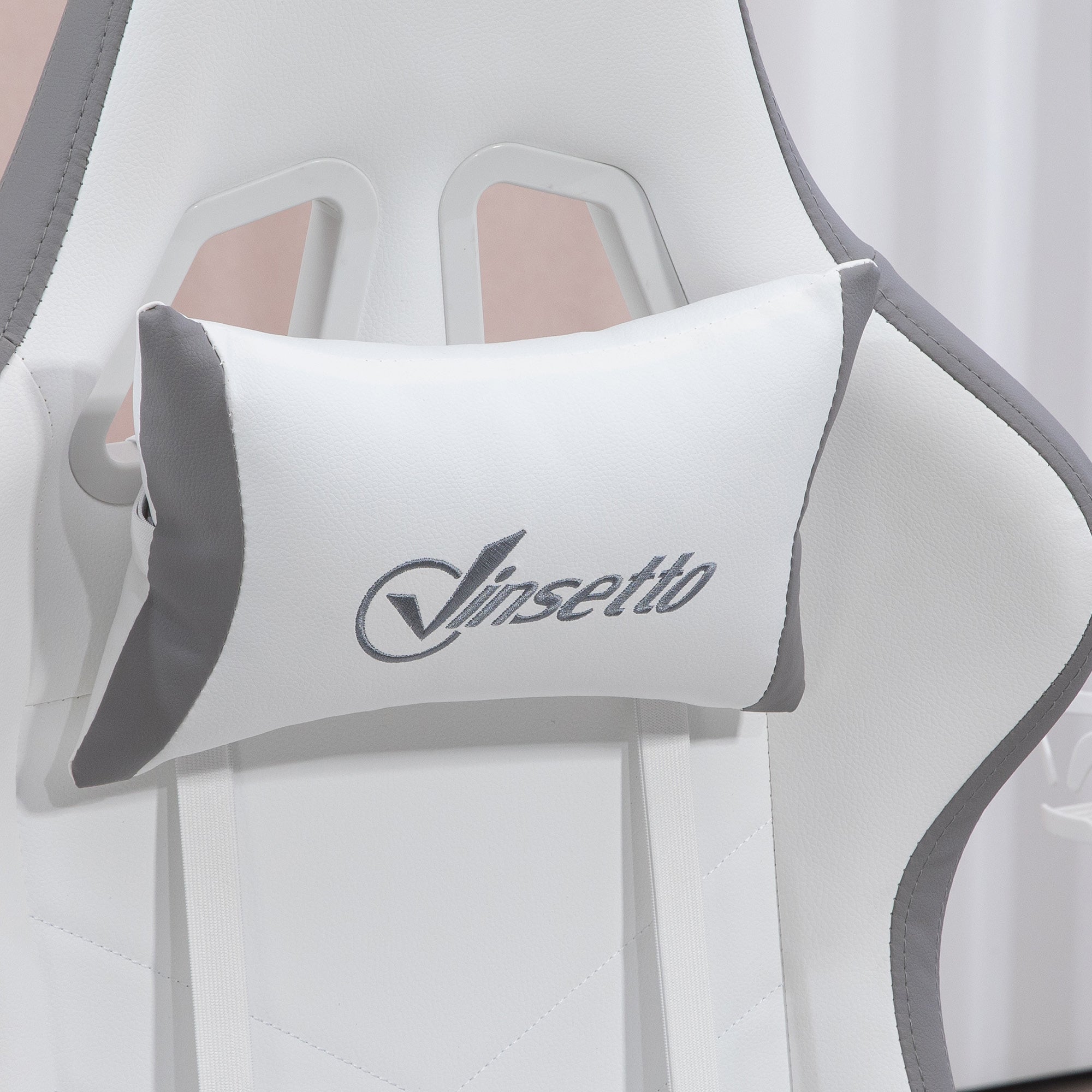 Chaise gaming fauteuil gaming ergonomique repose-pieds télescopique, dossier inclinable à 135°, appui-tête réglable et soutien lombaire, fauteuil de bureau 360° rotatif en similicuir, blanc