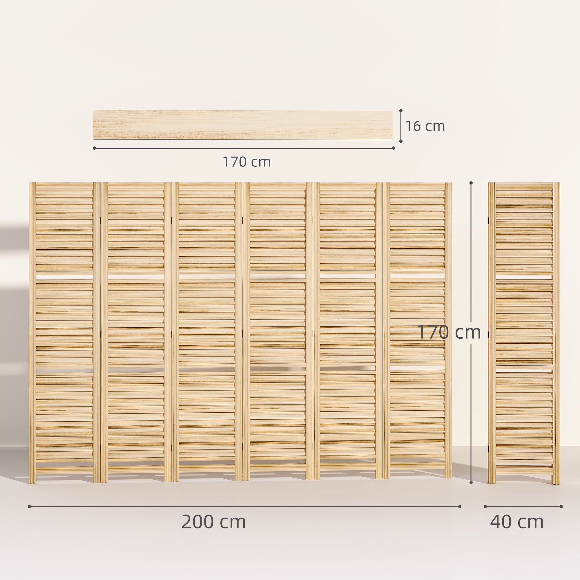 Paravent intérieur en bois 6 panneaux 240 x 170 cm, séparateur de pièce pliable avec 3 étagères, cloison de séparation pour salon, chambre à coucher, maison, bois naturel avec finition brûlée