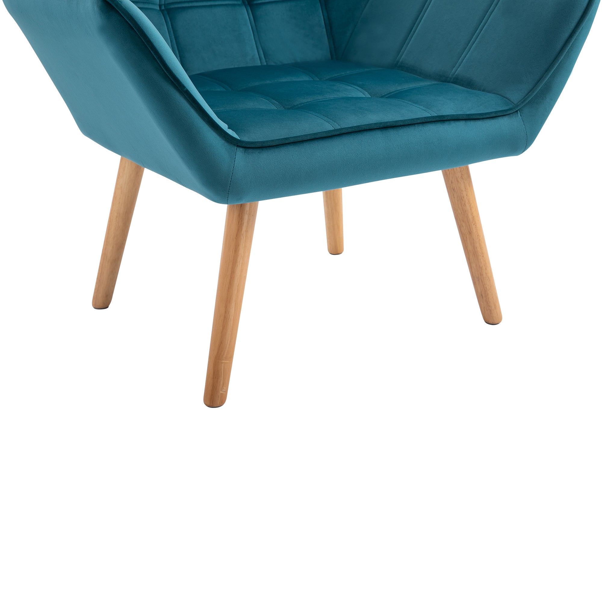 Fauteuil salon chaise coiffeuse fauteuil scandinave avec dossier haut et accoudoir rembourré - avec pied en bois, revêtement en effet velours, 67 x 61,5 x 71 cm, bleu