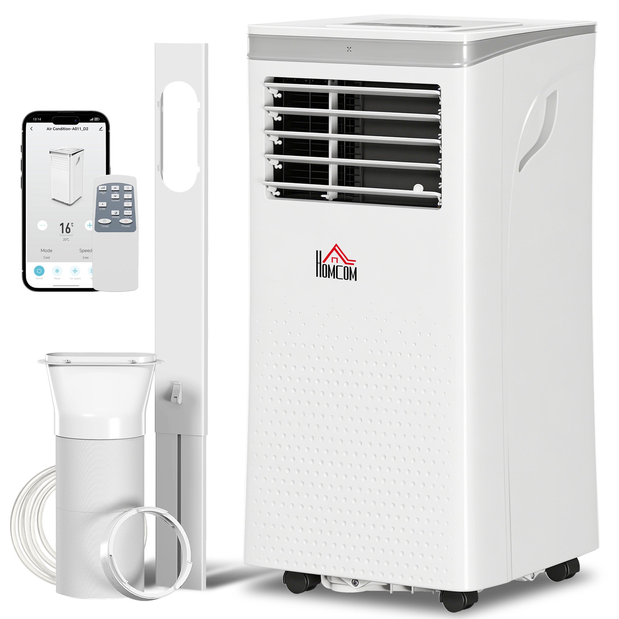 Climatiseur mobile 10000 BTU, climatiseur portable 4 en 1 refroidissement, déshumidificateur, ventilateur, mode nuit, WiFi, App & Vocal, télécommande, minuteur 24H, 2 vitesses, 30m², classe A