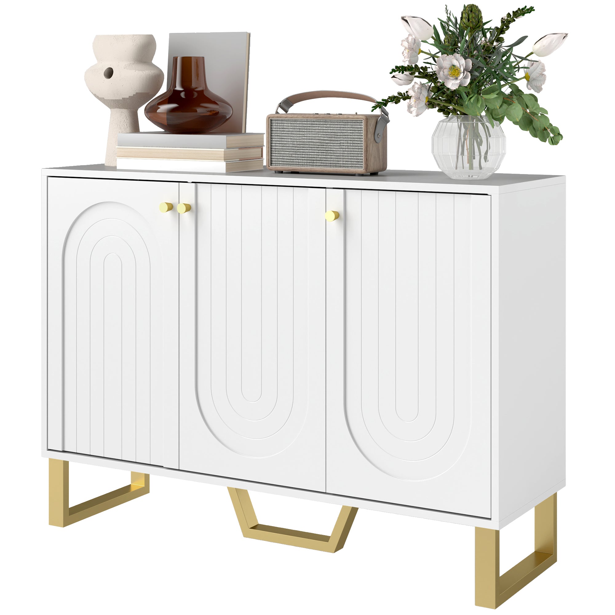 Buffet salon meuble de rangement style moderne avec placard à portes et étagère réglable, meuble TV pour téléviseur 50 pouces, buffet salle à manger et salon, 106,5 x 35 x 77,5 cm, blanc