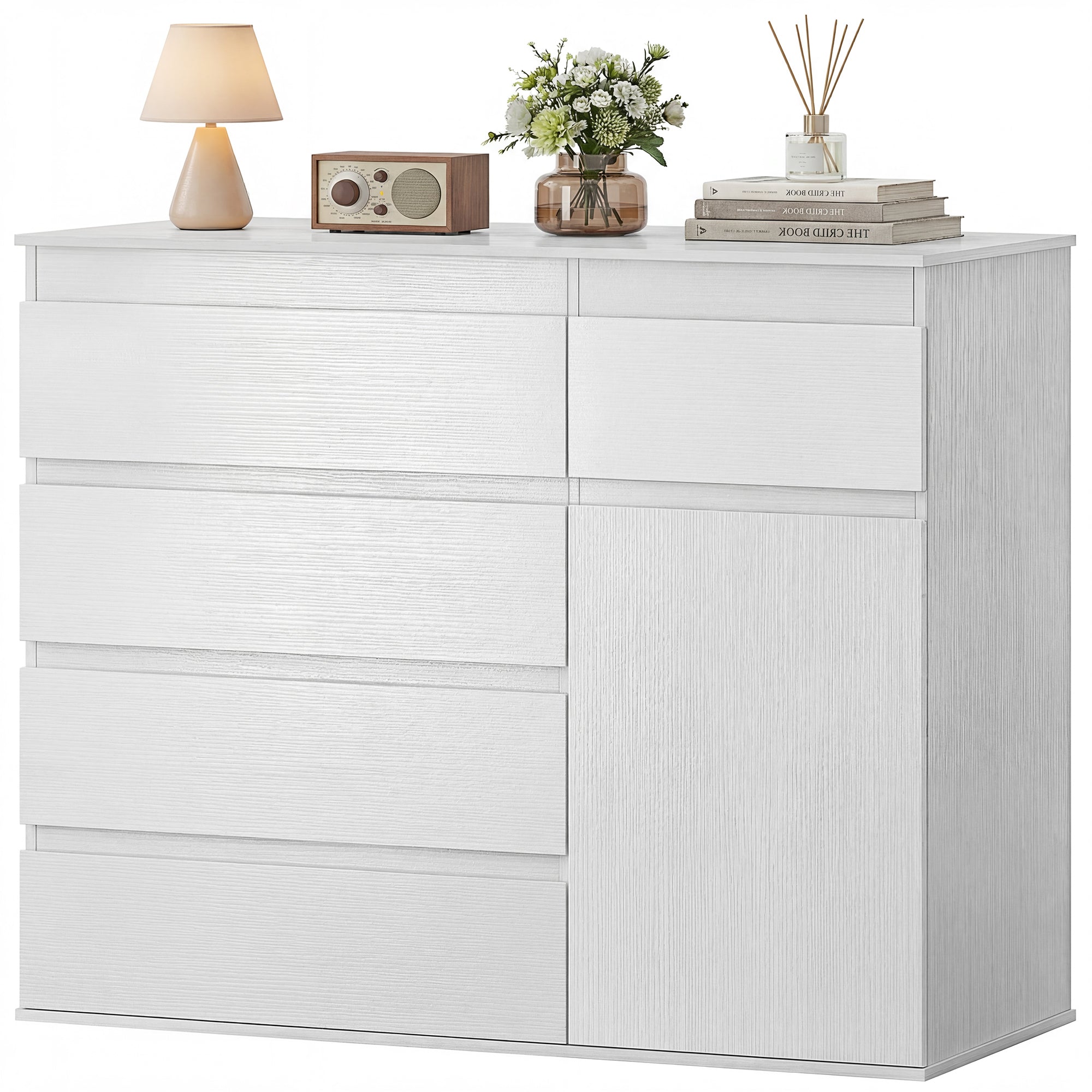 Buffet salon, meuble de rangement avec 5 tiroirs, étagère réglable et porte à fermeture douce, style moderne, buffet salle à manger et cuisine, 100 x 40 x 80 cm, blanc