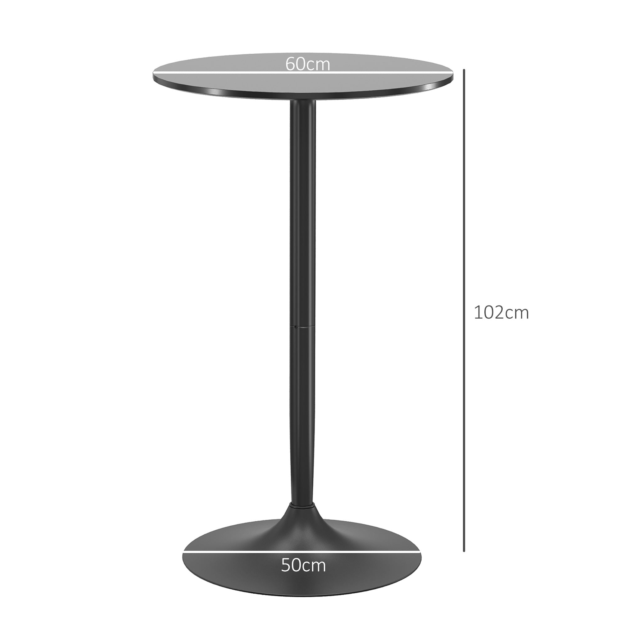 Table de bar ronde table de bistro mange-debout style contemporain avec plateau peint et cadre en acier dim. 60L x 60l x 102H cm noir