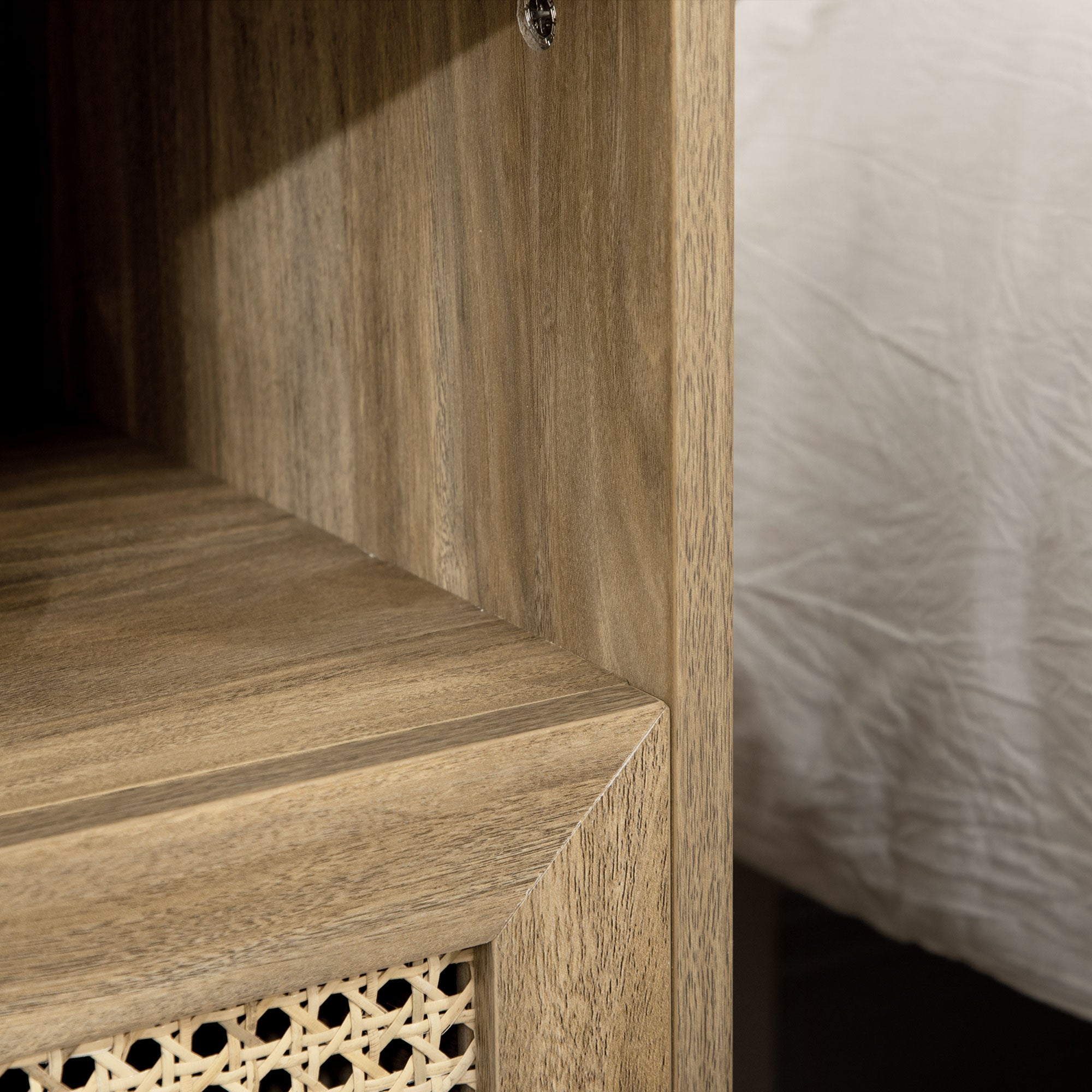 Table de chevet table de nuit meuble de rangement avec tiroir porte cannage et niche design vintage 45 x 39 x 56,5 cm