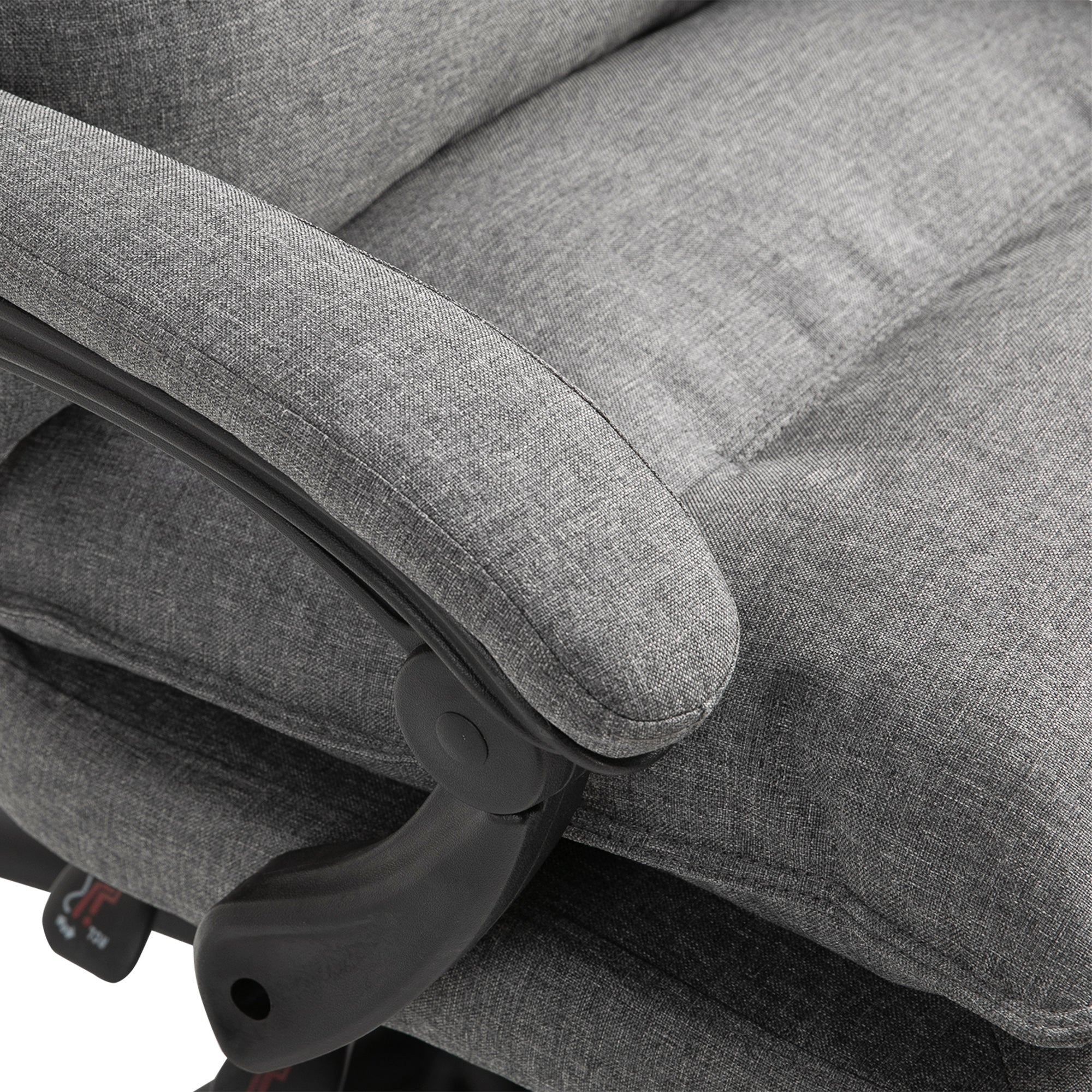 Fauteuil de bureau massant, chaise de bureau, chaise ergonomique avec hauteur réglable, dossier inclinable, repose-pied intégré et télécommande filaire, pivotant à 360°, toile de lin gris