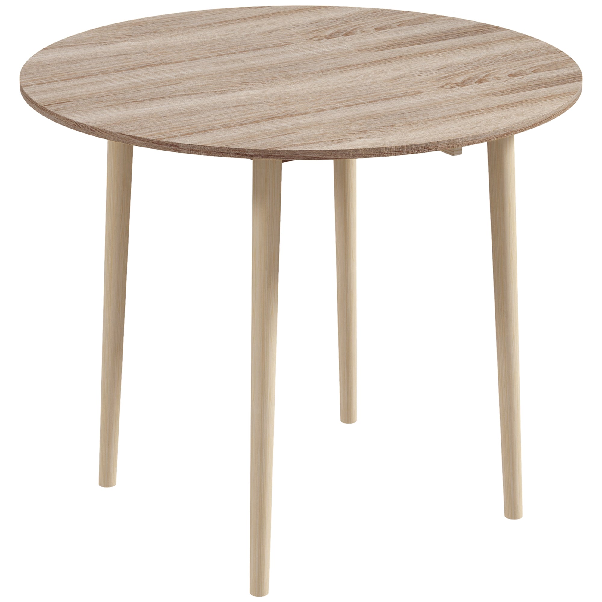 Table à manger pliante, table de cuisine ronde Ø 89 cm pour 4 personnes avec 2 abattants, pieds en bois de pin, design nordique, pour petits espaces, bois naturel