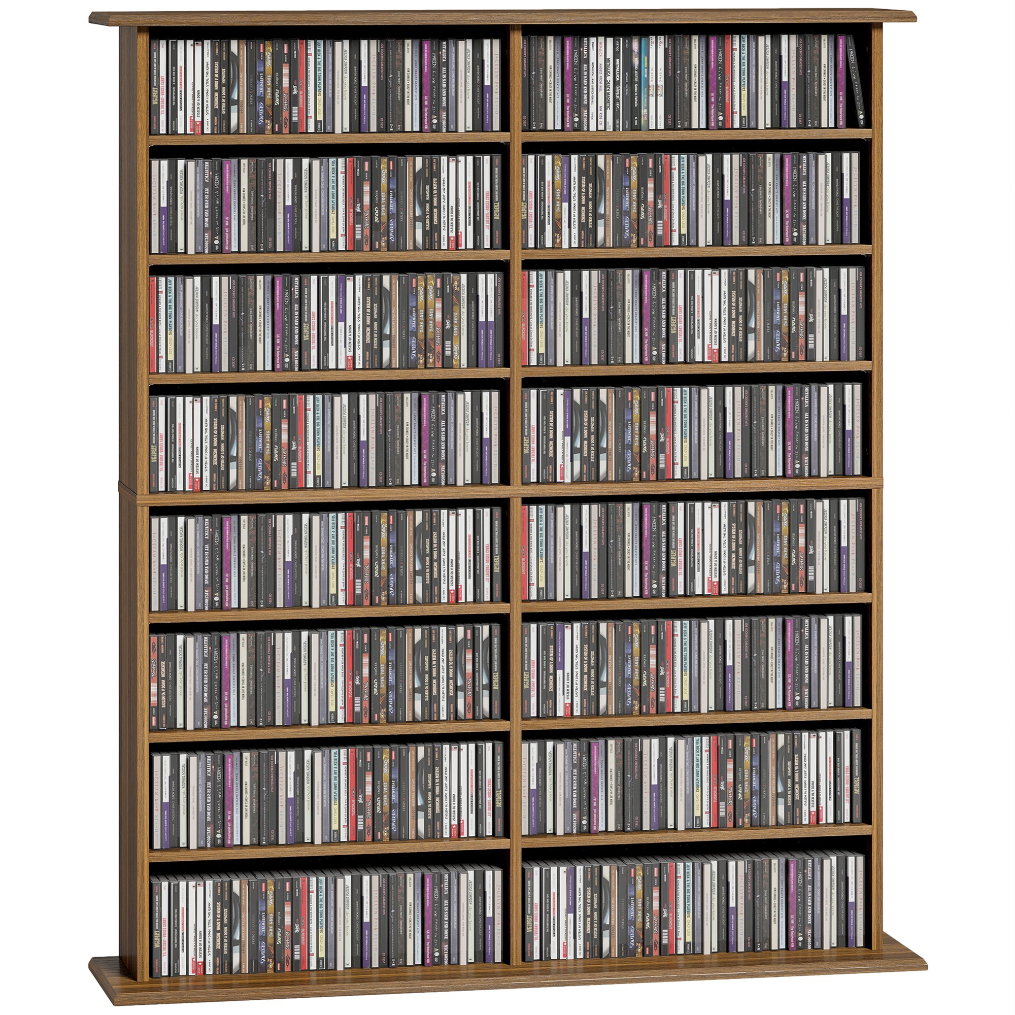 Rangements pour CD et DVD, meuble de rangement multimédia, capacité 720 CD/396 DVD et Blu-ray, 16 compartiments et 12 étagères réglables, pour salon, chambre, 106,5x24x126,3cm, noyer