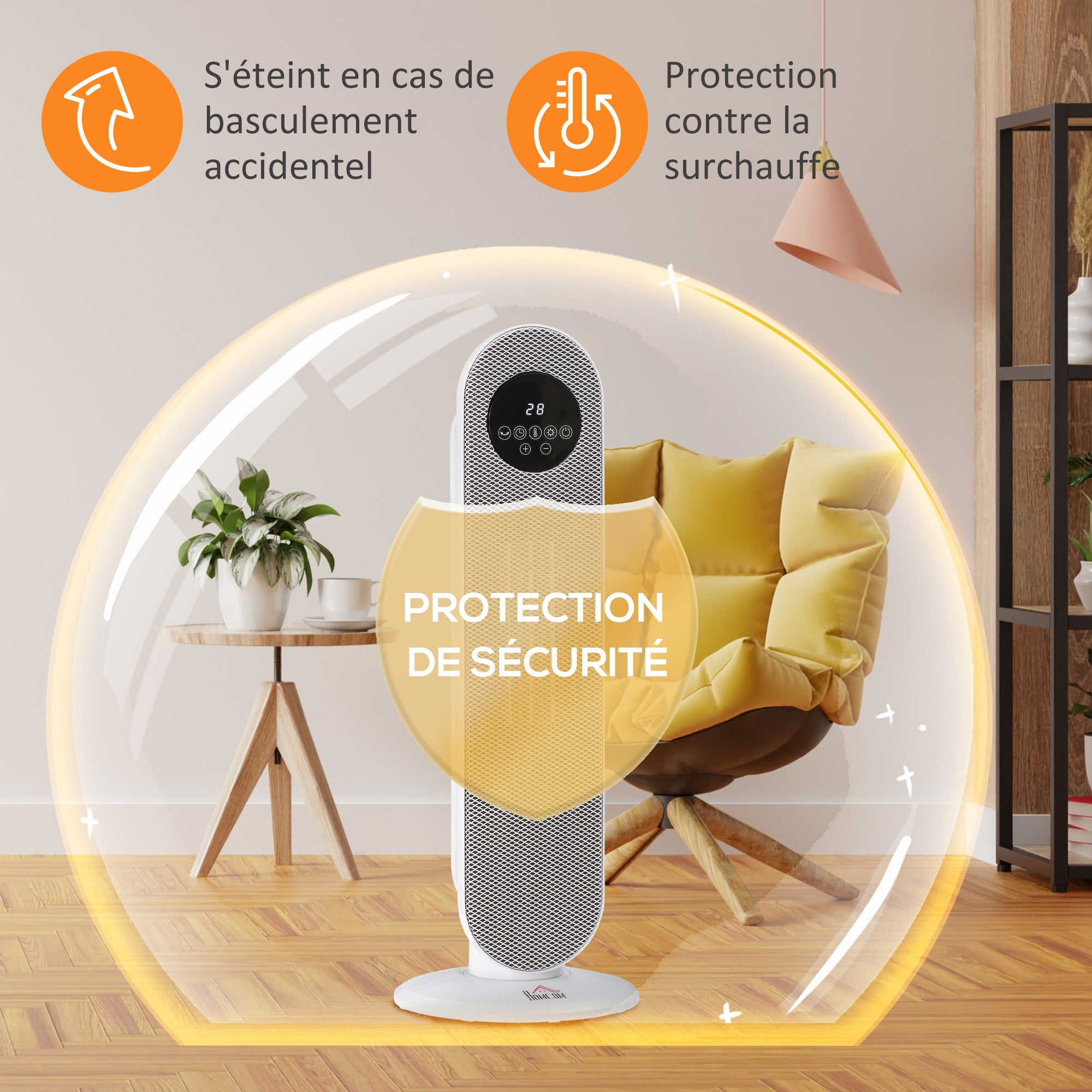 Chauffage d'appoint Radiateur soufflant Radiateur céramique oscillant 15-40°C avec Télécommande 1300/2000W, 21 x 21 x 63,5 cm