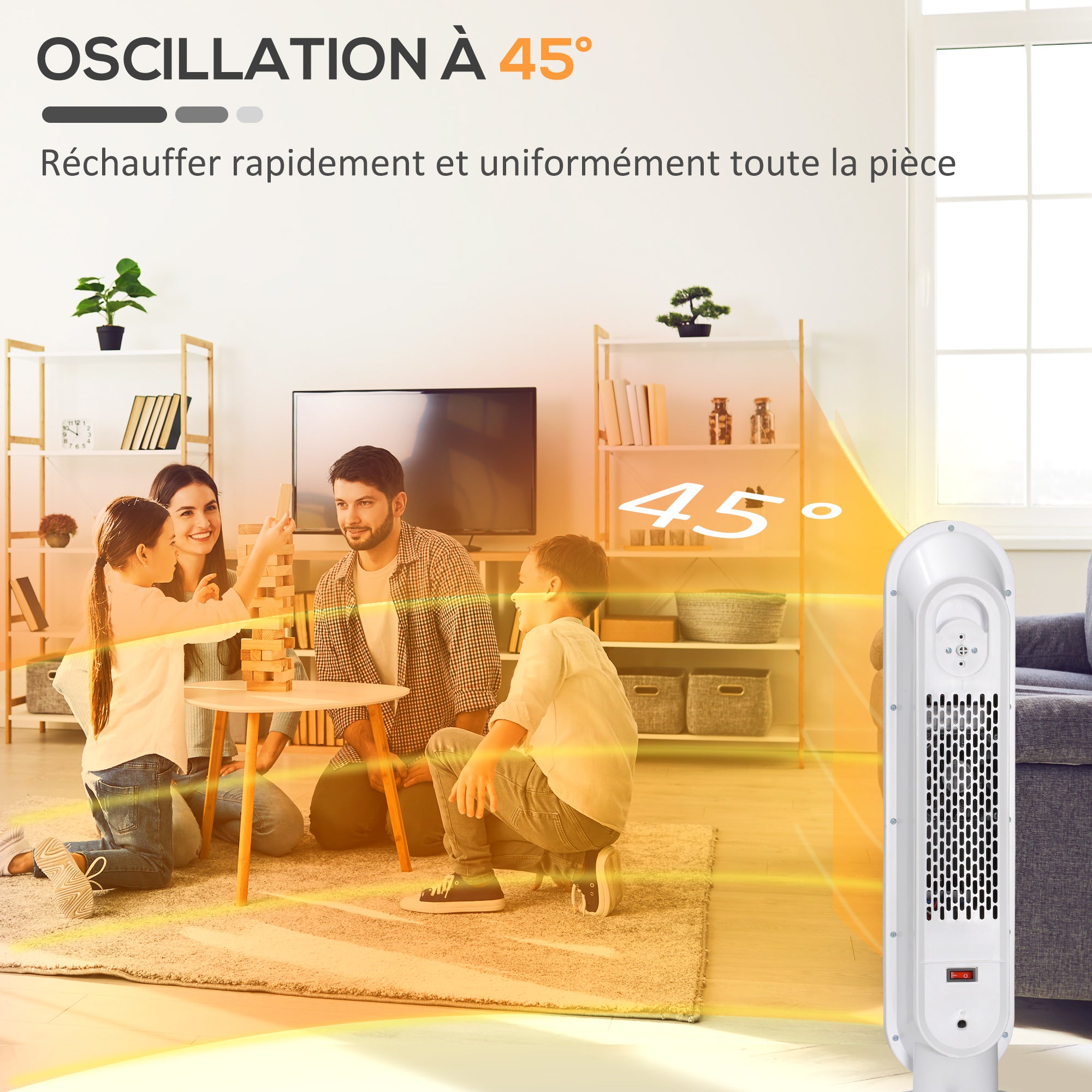 Chauffage d'appoint Radiateur soufflant Radiateur céramique oscillant 15-40°C avec Télécommande 1300/2000W, 21 x 21 x 63,5 cm