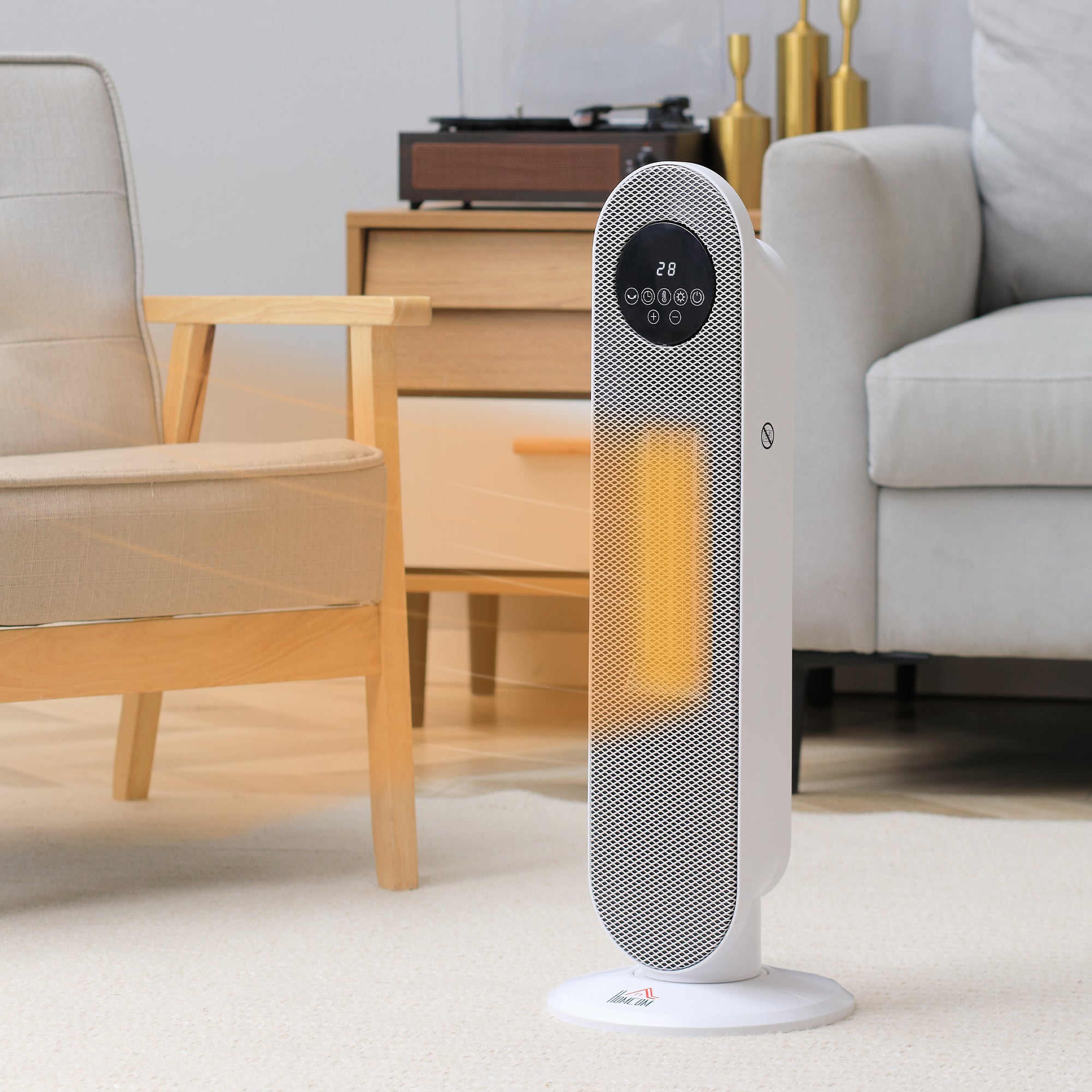 Chauffage d'appoint Radiateur soufflant Radiateur céramique oscillant 15-40°C avec Télécommande 1300/2000W, 21 x 21 x 63,5 cm