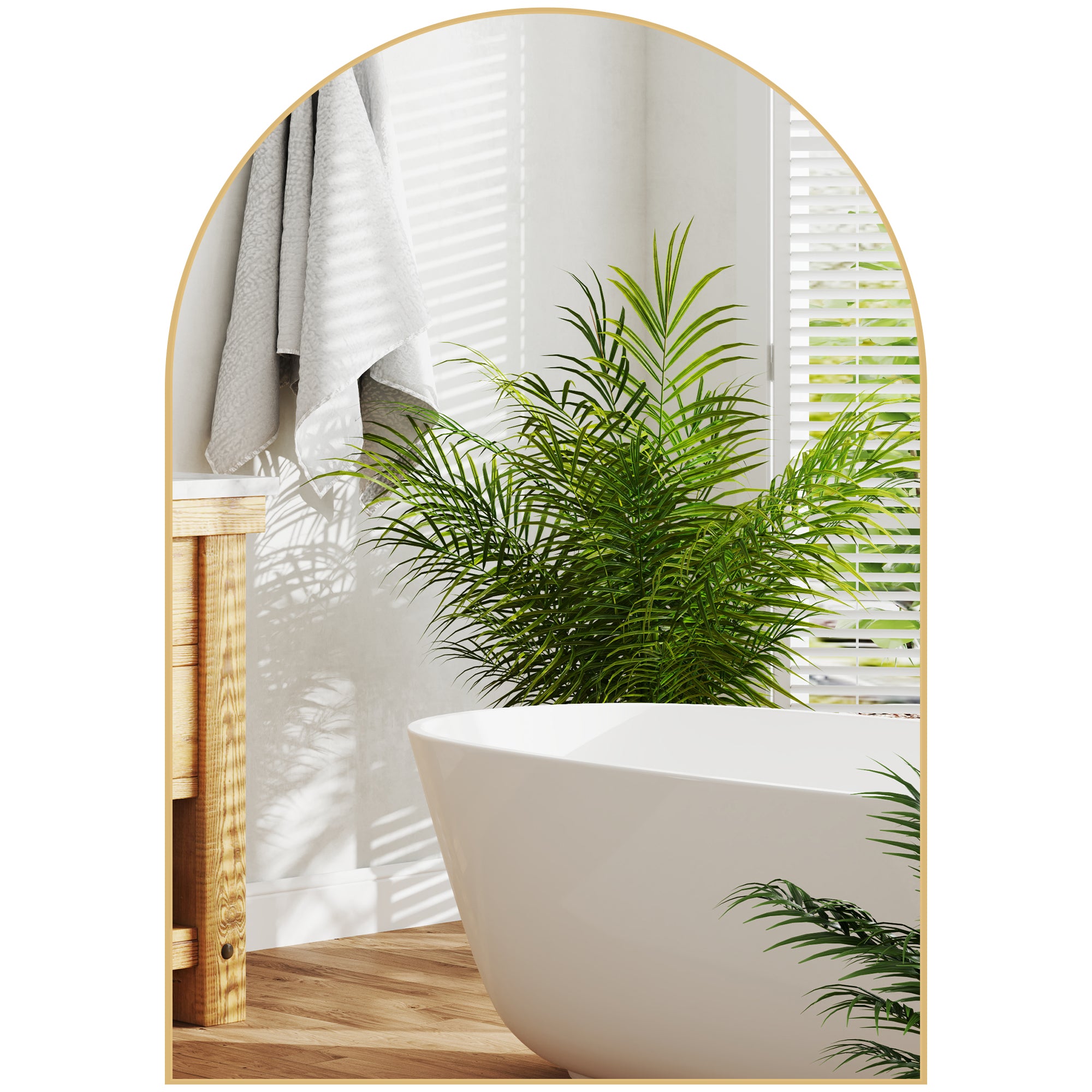 Miroir mural arqué, miroir de salle de bain, 50 x 70 cm, haute définition, avec cadre en alliage d'aluminium, pour chambre, salon, entrée, or