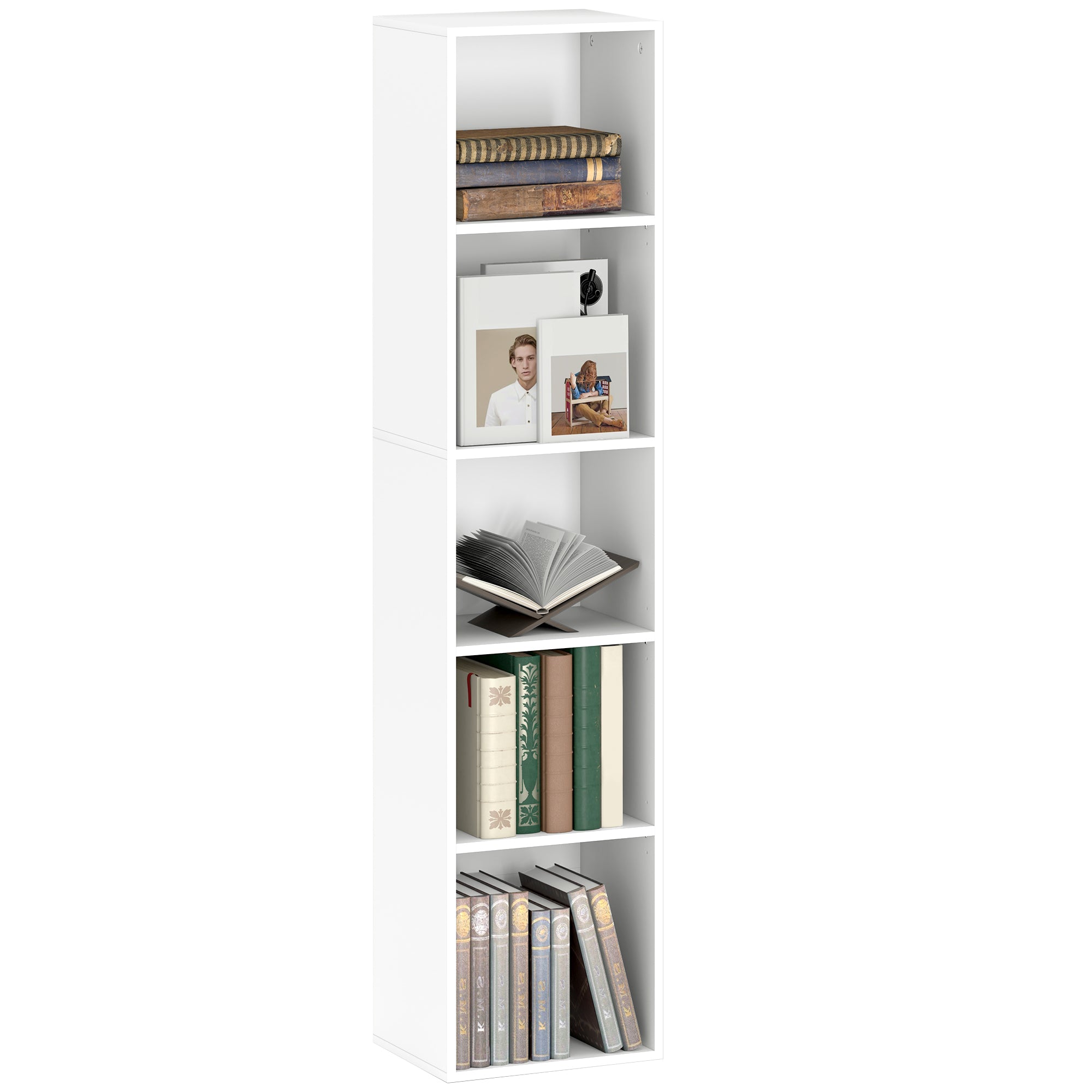 Bibliothèque, étagère de rangement 5 niveaux, meuble de rangement avec étagères réglables pour salon, chambre à coucher, bureau, 30 x 24 x 133,5 cm, blanc