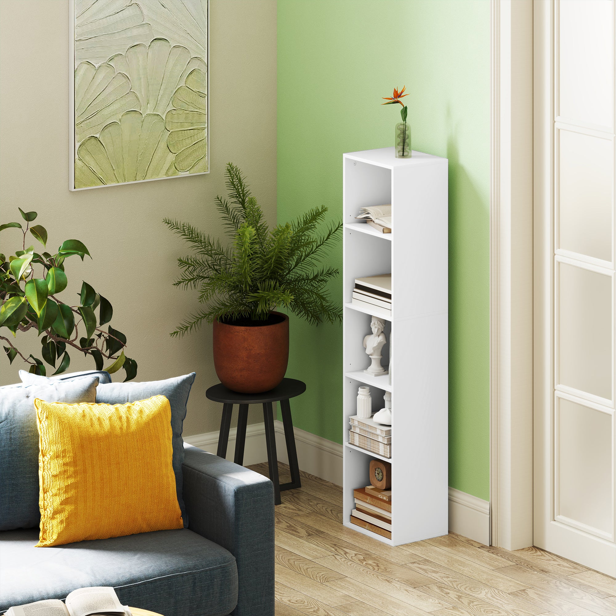 Bibliothèque, étagère de rangement 5 niveaux, meuble de rangement avec étagères réglables pour salon, chambre à coucher, bureau, 30 x 24 x 133,5 cm, blanc