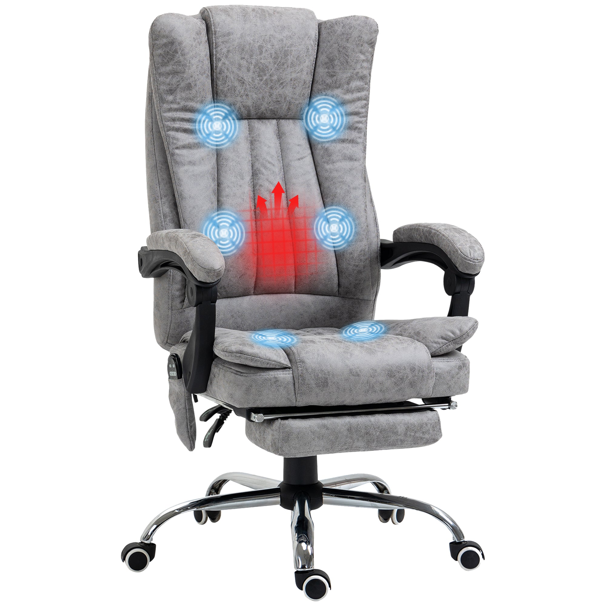 Fauteuil de bureau massant chauffant fauteuil bureau confortable hauteur réglable dossier inclinable repose-pied revêtement synthétique gris