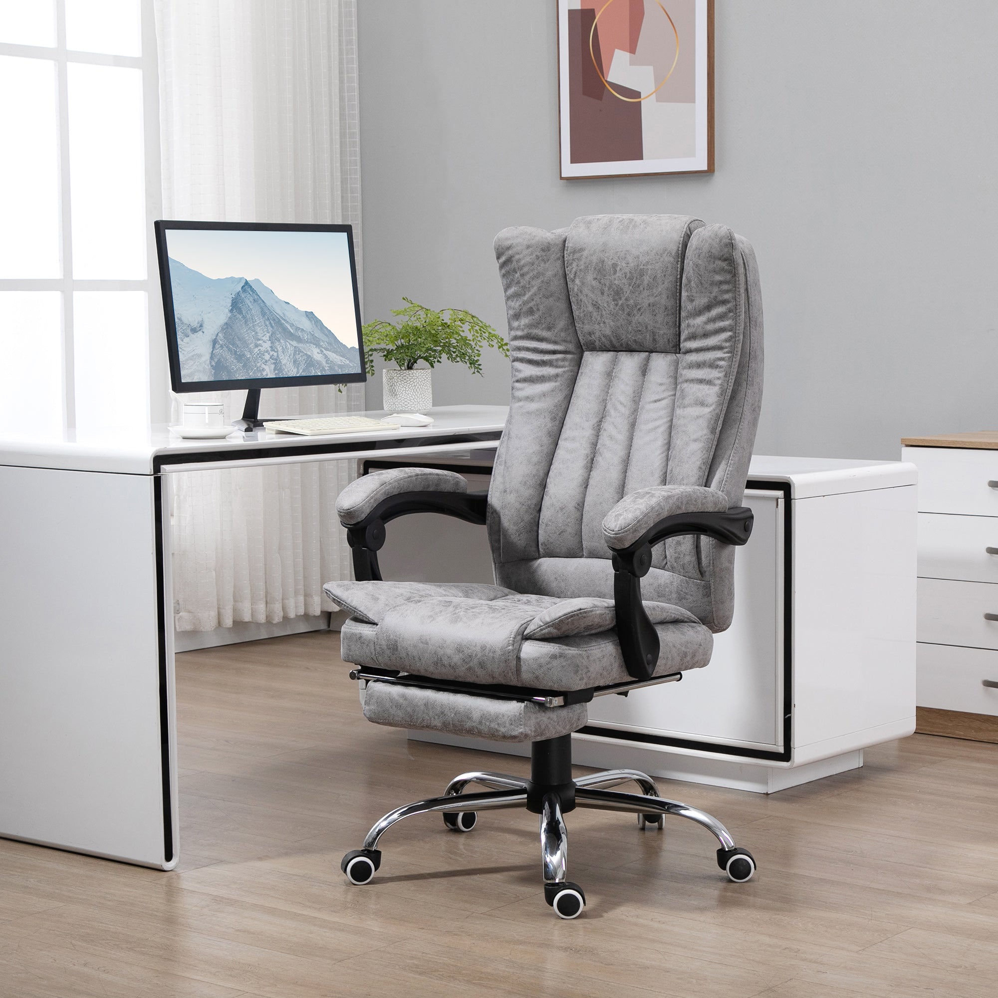 Fauteuil de bureau massant chauffant fauteuil bureau confortable hauteur réglable dossier inclinable repose-pied revêtement synthétique gris