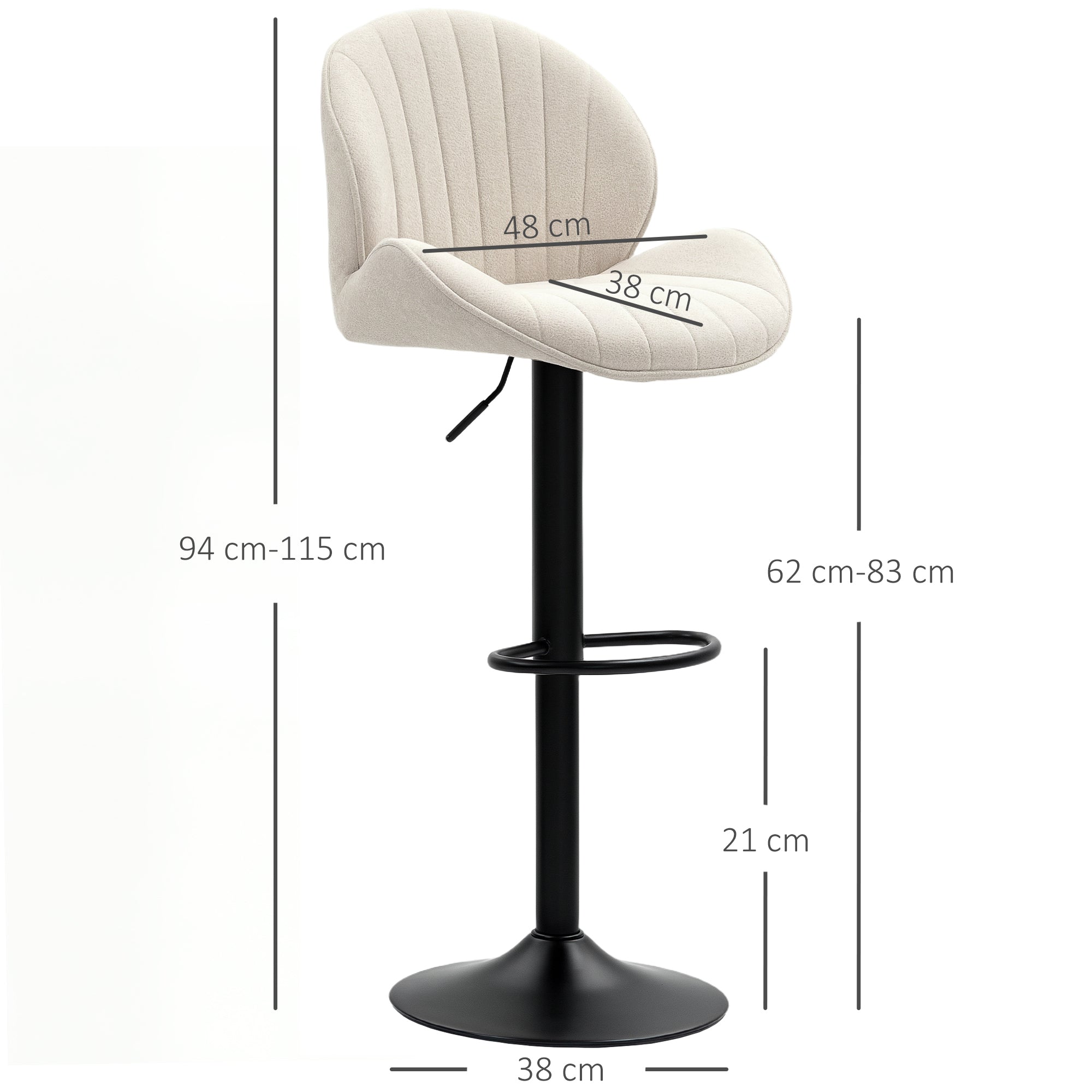 Lot de 2 tabourets de bar, chaises de bar pivotantes, forme de coquillage, chaise haute cuisine avec dossier, hauteur réglable et repose-pieds, cadre en acier, beige