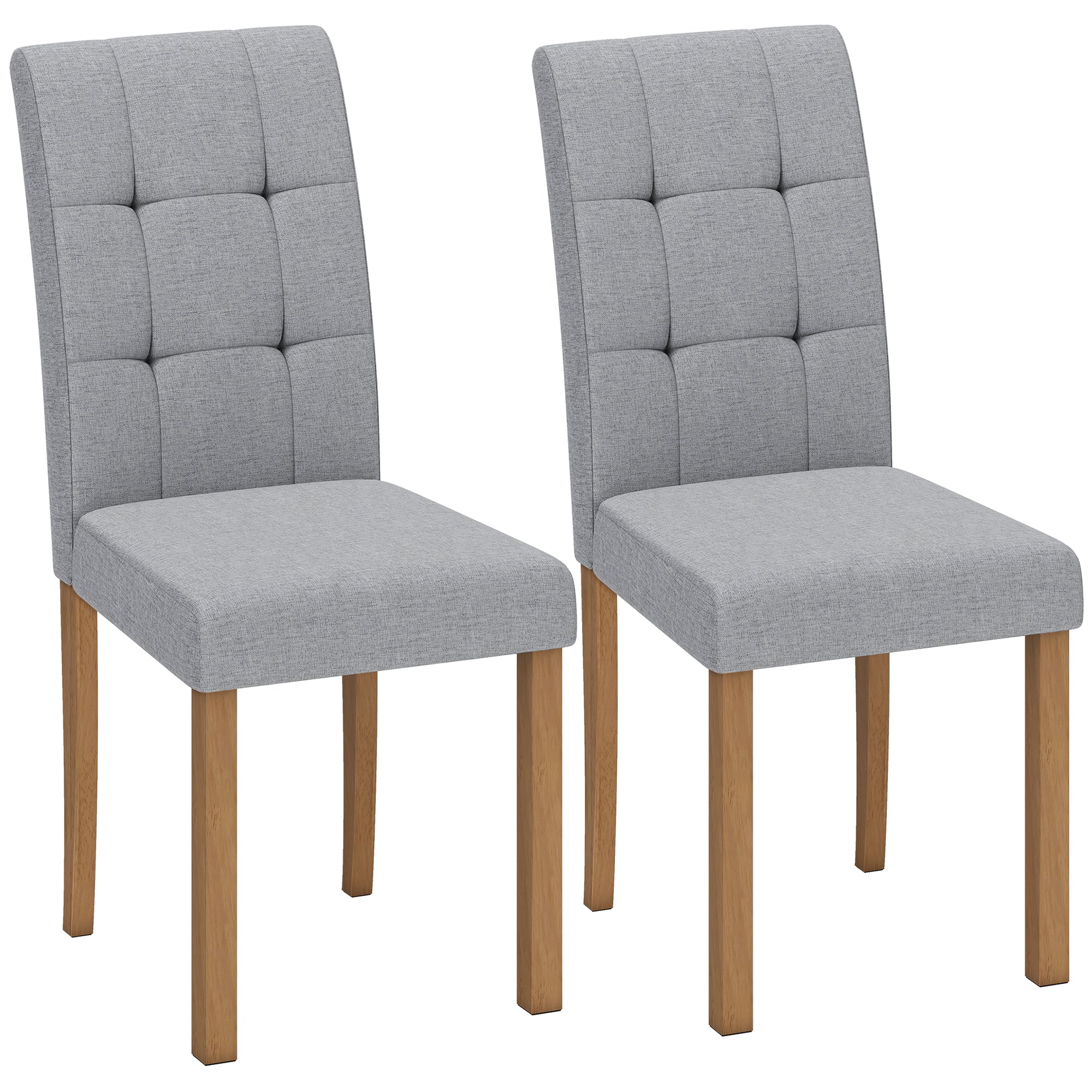 Lot de 2 chaises de salle à manger, chaise de cuisine moderne avec siège rembourré en tissu effet lin et pieds en bois d'hévéa, pour salon, salle à manger, gris clair et naturel