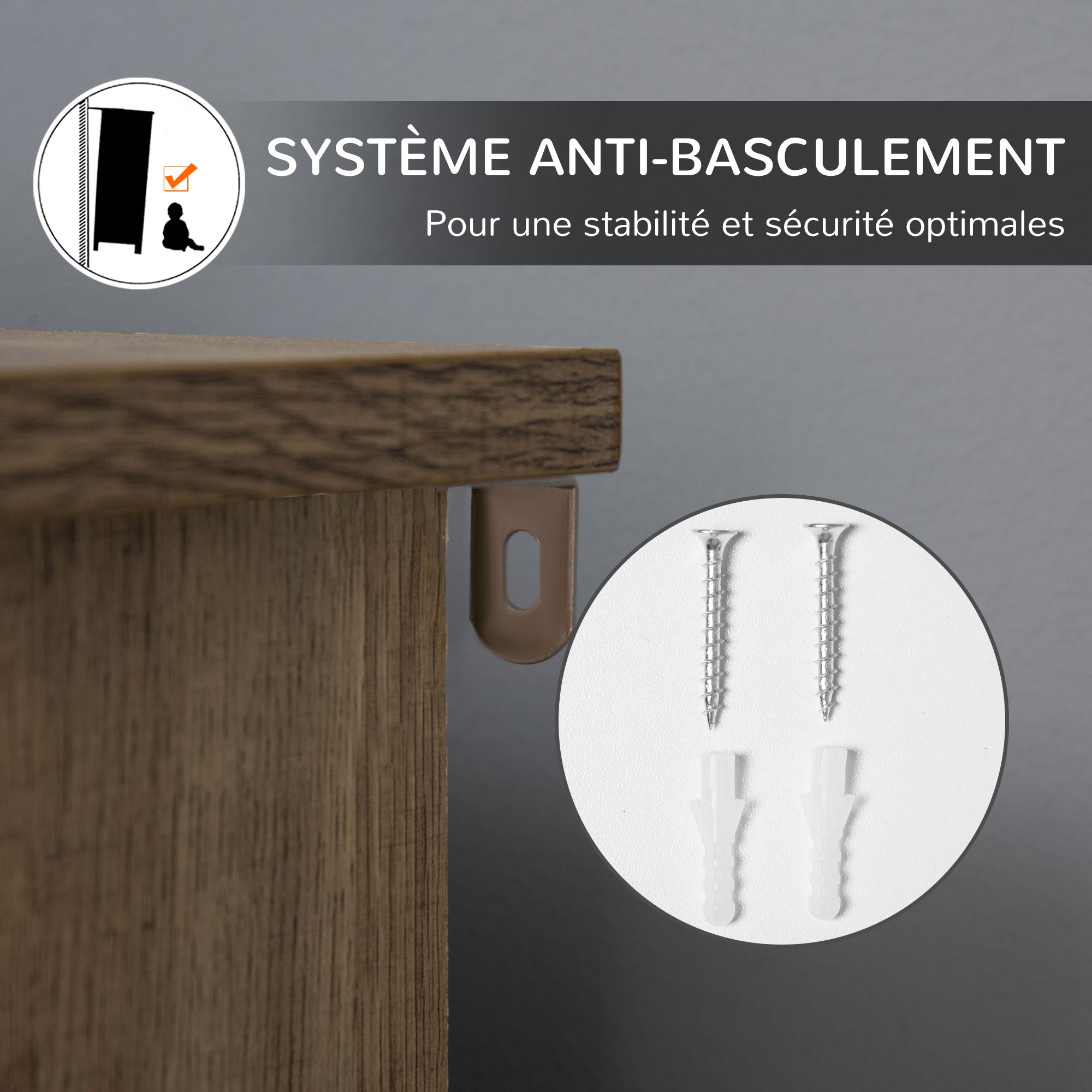 Bibliothèque Design Industriel - Meuble de Rangement 3 niches 3 casiers - Aspect Bois avec Portes en métal Noir