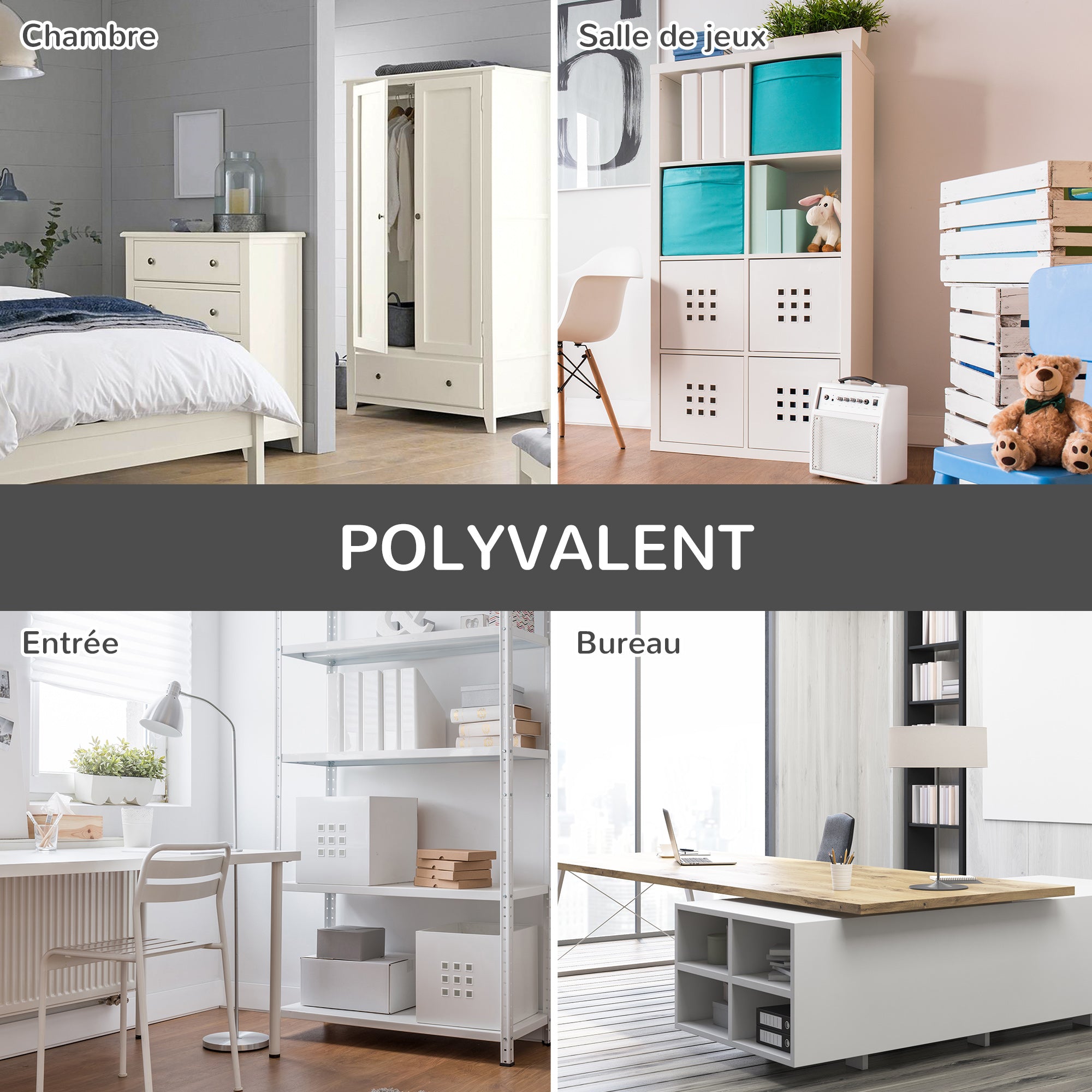 Bibliothèque Design Industriel - Meuble de Rangement 3 niches 3 casiers - Aspect Bois avec Portes en métal Noir