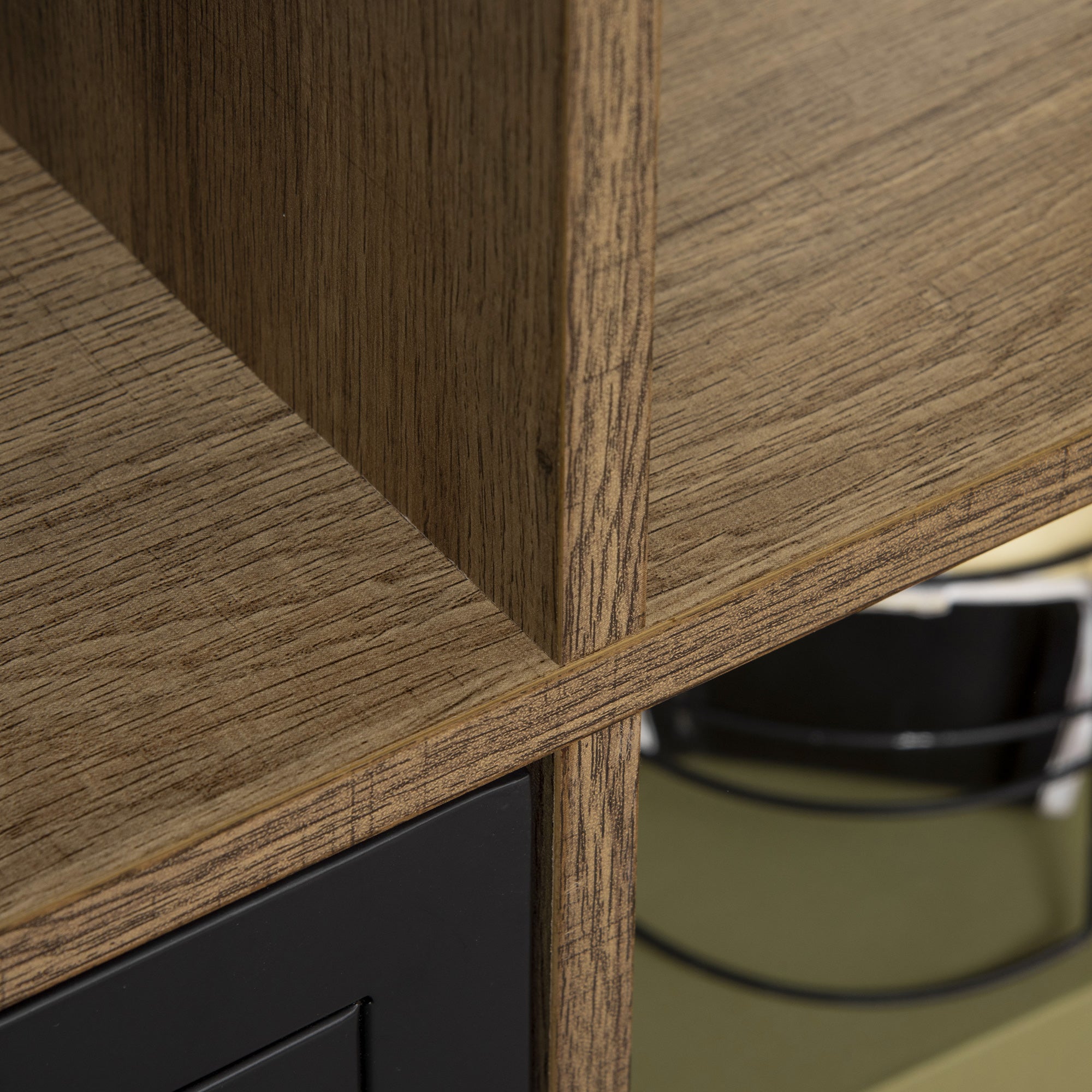 Bibliothèque Design Industriel - Meuble de Rangement 3 niches 3 casiers - Aspect Bois avec Portes en métal Noir