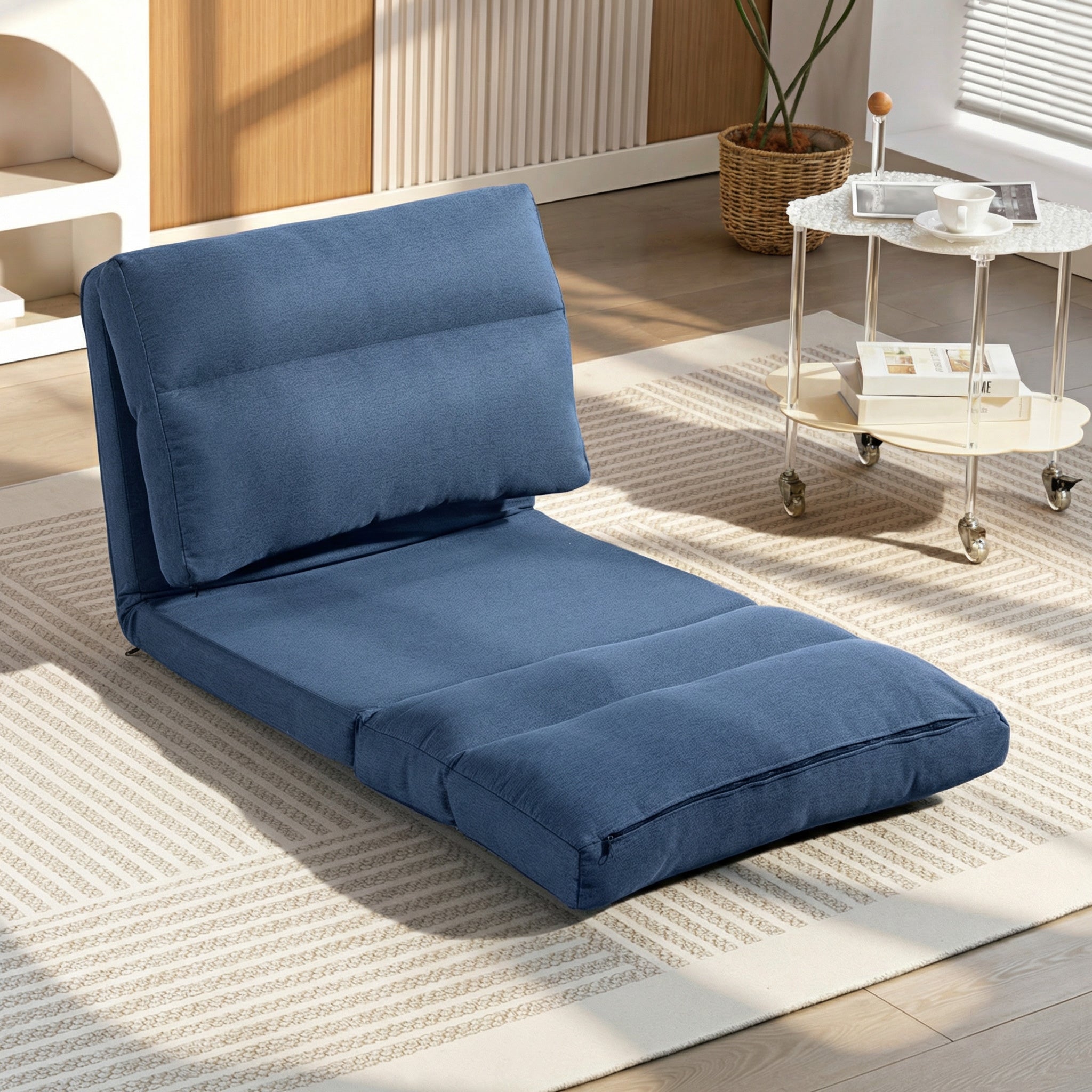 Canapé paresseux chauffeuse 1 place fauteuil paresseux convertible en lit fauteuil salon avec dossier inclinable sur 5 positions, charge 120 Kg, pour salon chambre et bureau, 70x72x56 cm, bleu