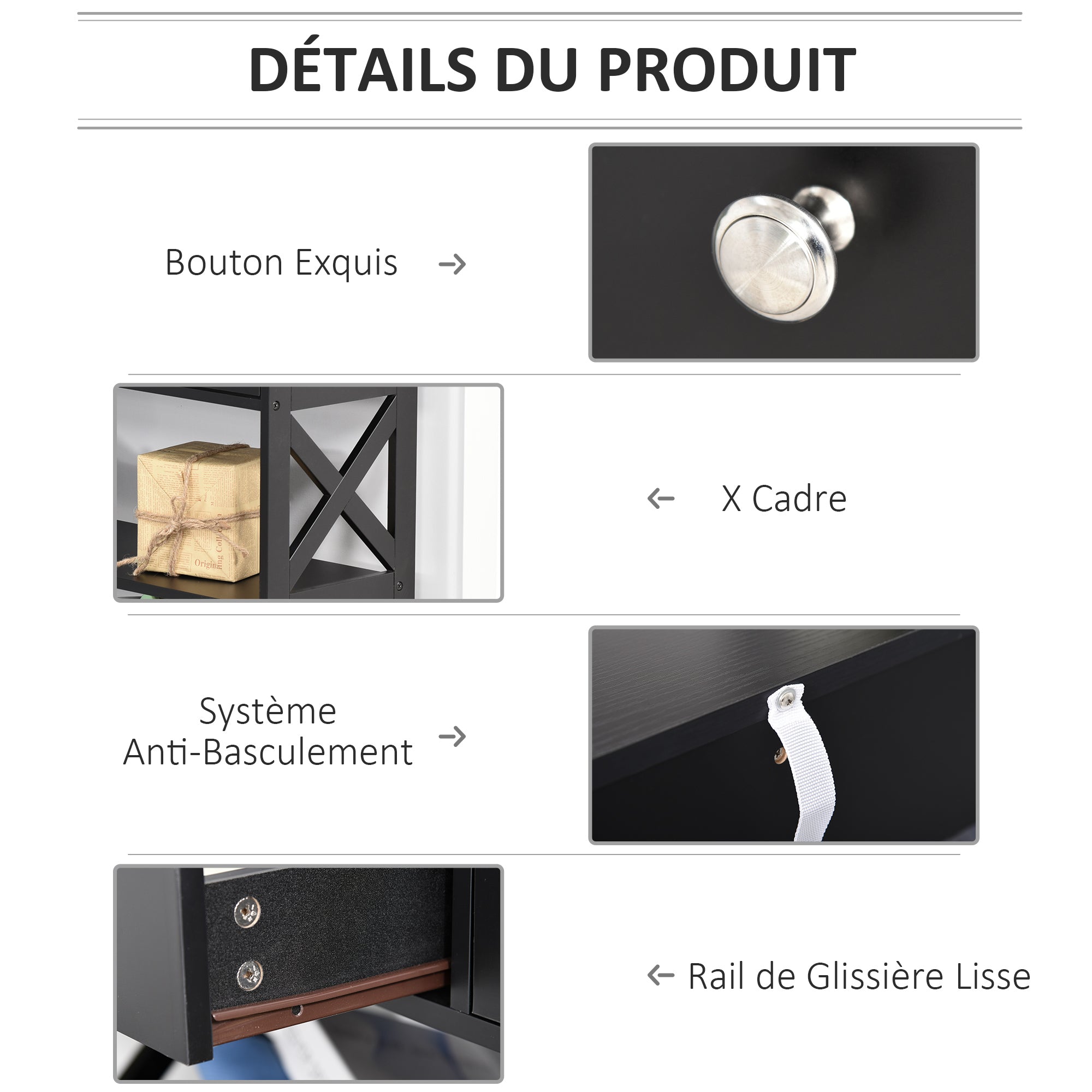 Table de console table d'entrée style table de drapier néo-rétro 2 tiroirs 2 étagères dim. 100L x 30.5l x 80H cm MDF noir