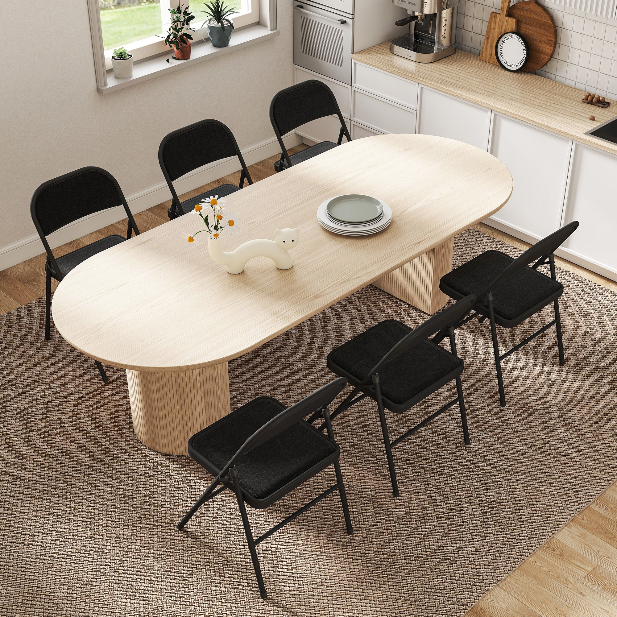 Lot de 6 chaises pliantes chaises de salle à manger portables chaise pliable d'intérieur avec coussin en lin et cadre en acier 45 x 46 x 78 cm noir