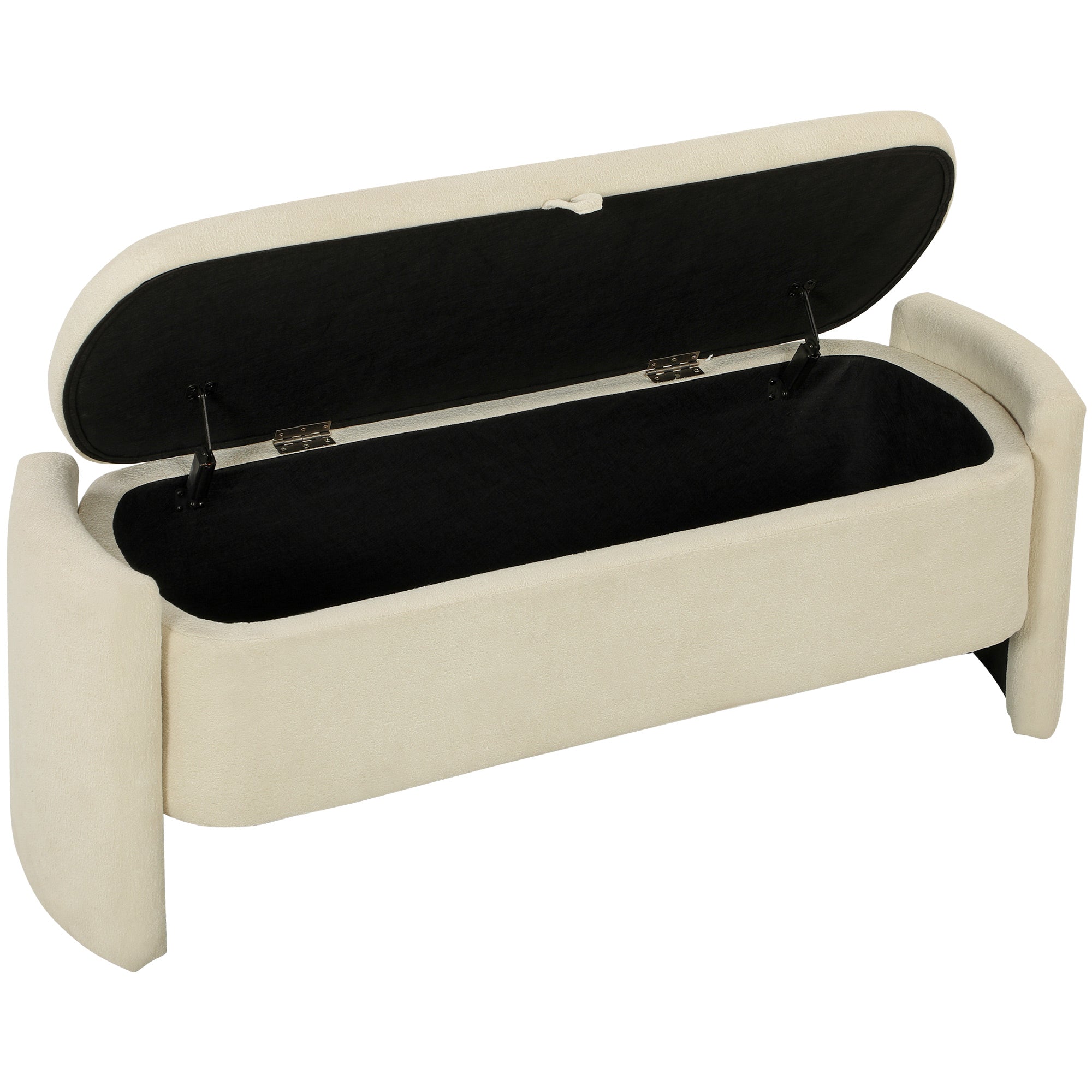 Banc Bout de Lit Banquette, 118x42x45cm, Banc de Rangement Rembourré en Tissu Bouclé, Pieds en Bois d'Eucalyptus, Charge 220 Kg, Coffre de Rangement pour Chambre à Coucher ou Entrée, Crème