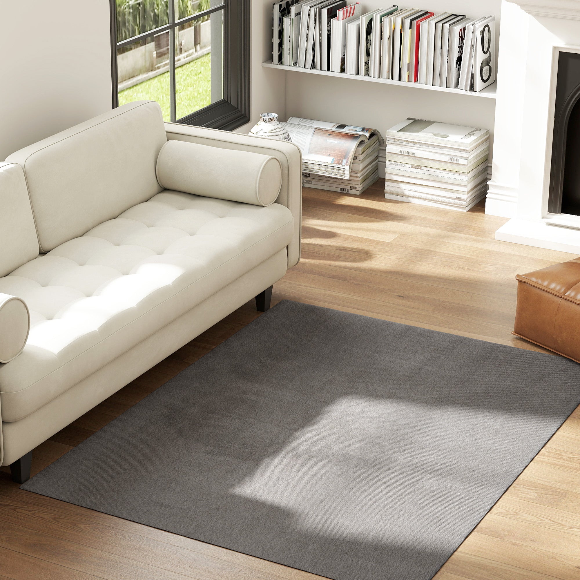 Tapis salon 160 x 120 cm tapis à poils longs, lavable en machine, antidérapant, en fausse fourrure, pour salon, chambre à coucher, bureau, gris clair