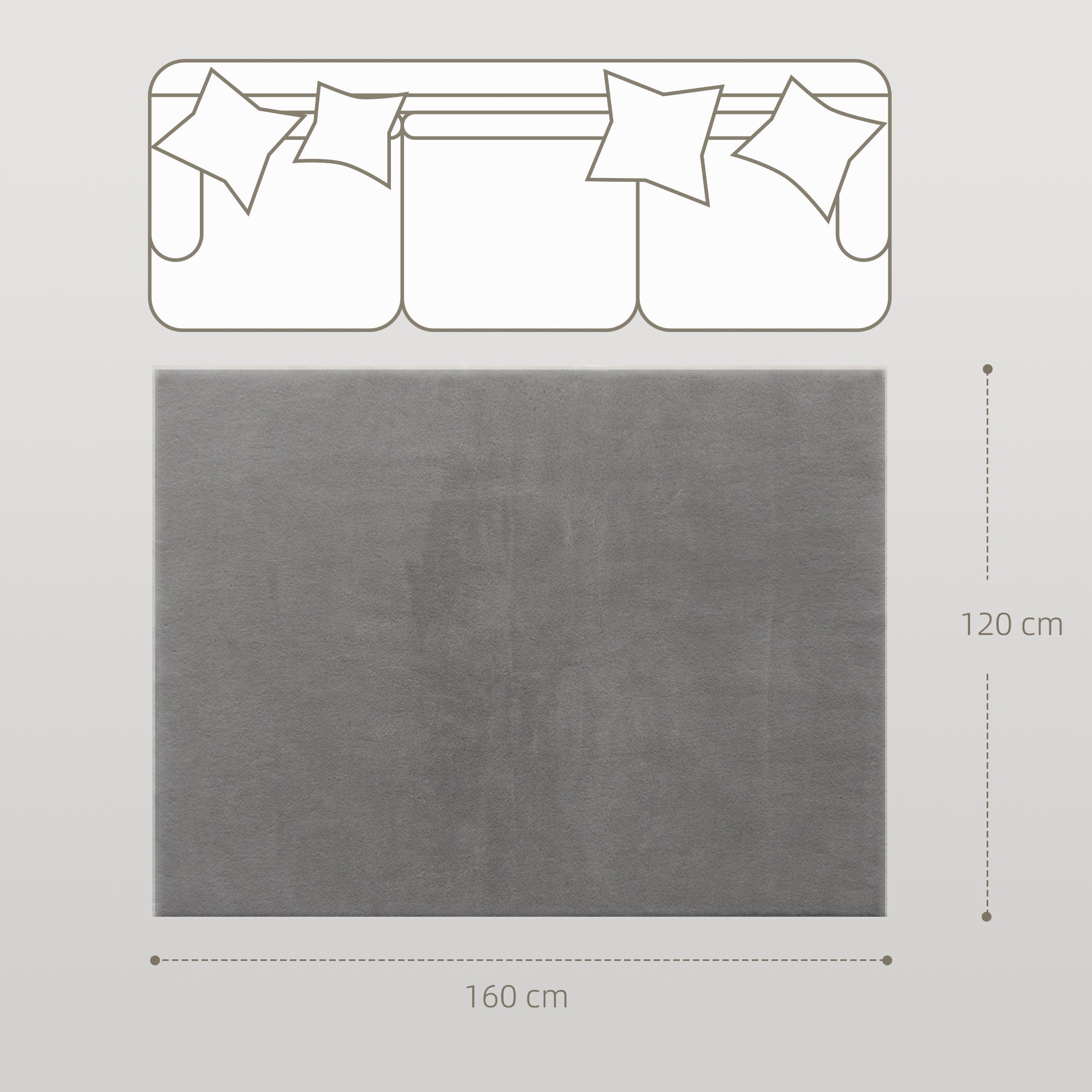 Tapis salon 160 x 120 cm tapis à poils longs, lavable en machine, antidérapant, en fausse fourrure, pour salon, chambre à coucher, bureau, gris clair