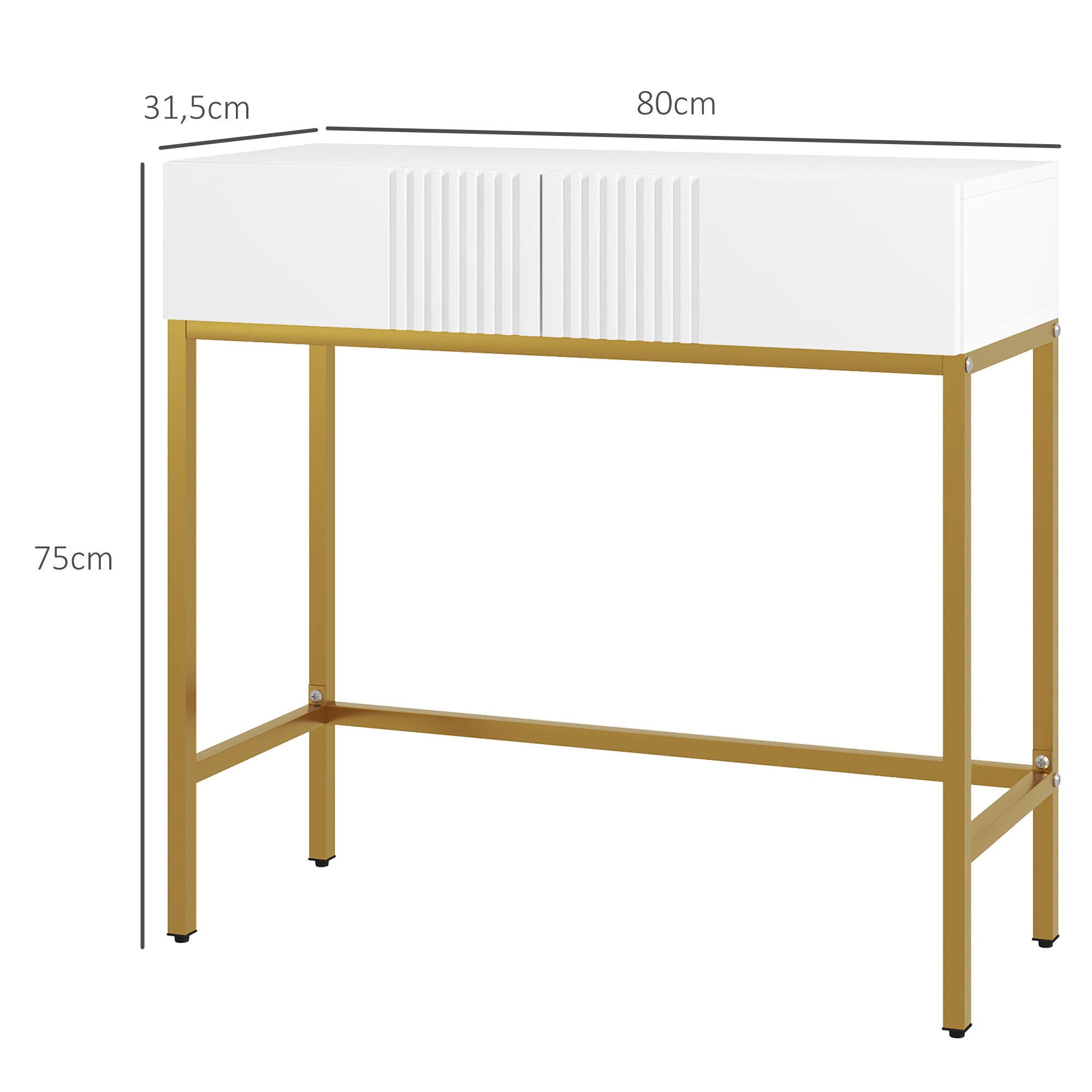 Table console, console meuble, avec 2 tiroirs, base en acier, console entrée, avec pieds antidérapants, pour entrée, salon, blanc
