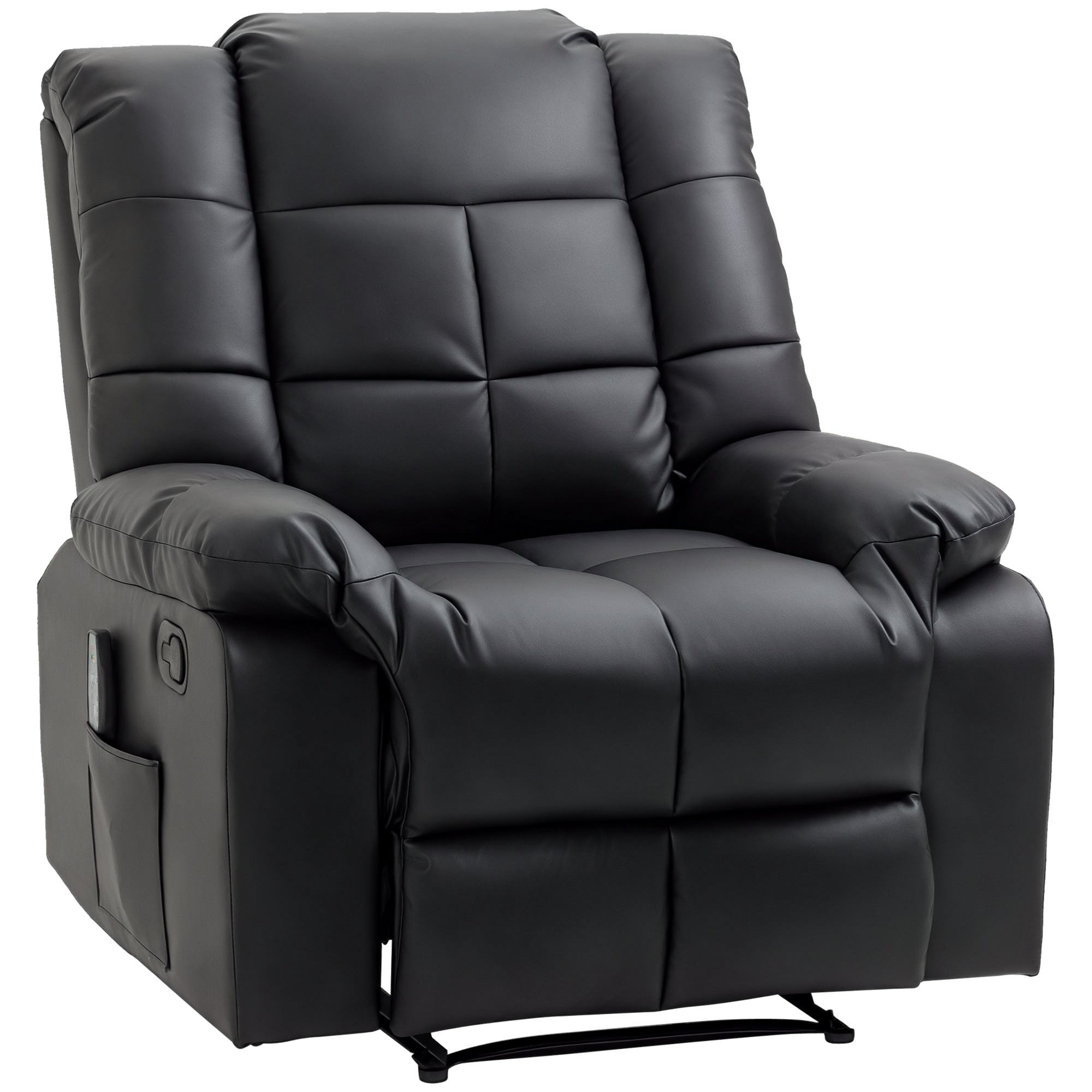 Fauteuil de massage fauteuil de relaxation massant avec dossier inclinable manuellement et repose-pied fauteuil TV revêtement synthétique télécommande incluse noir