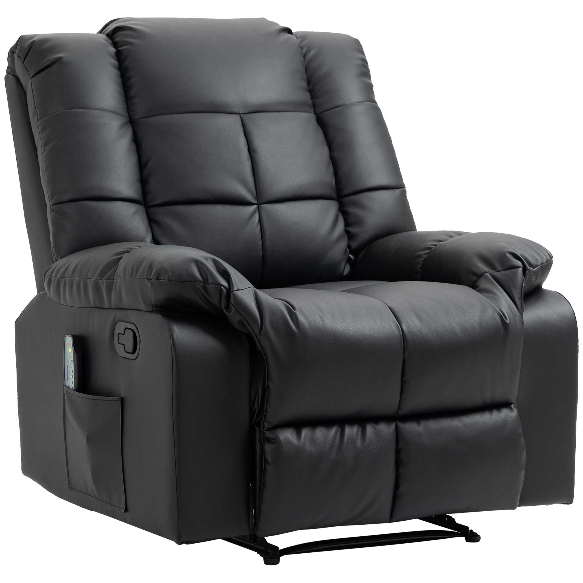 Fauteuil de massage fauteuil de relaxation massant avec dossier inclinable manuellement et repose-pied fauteuil TV revêtement synthétique télécommande incluse noir