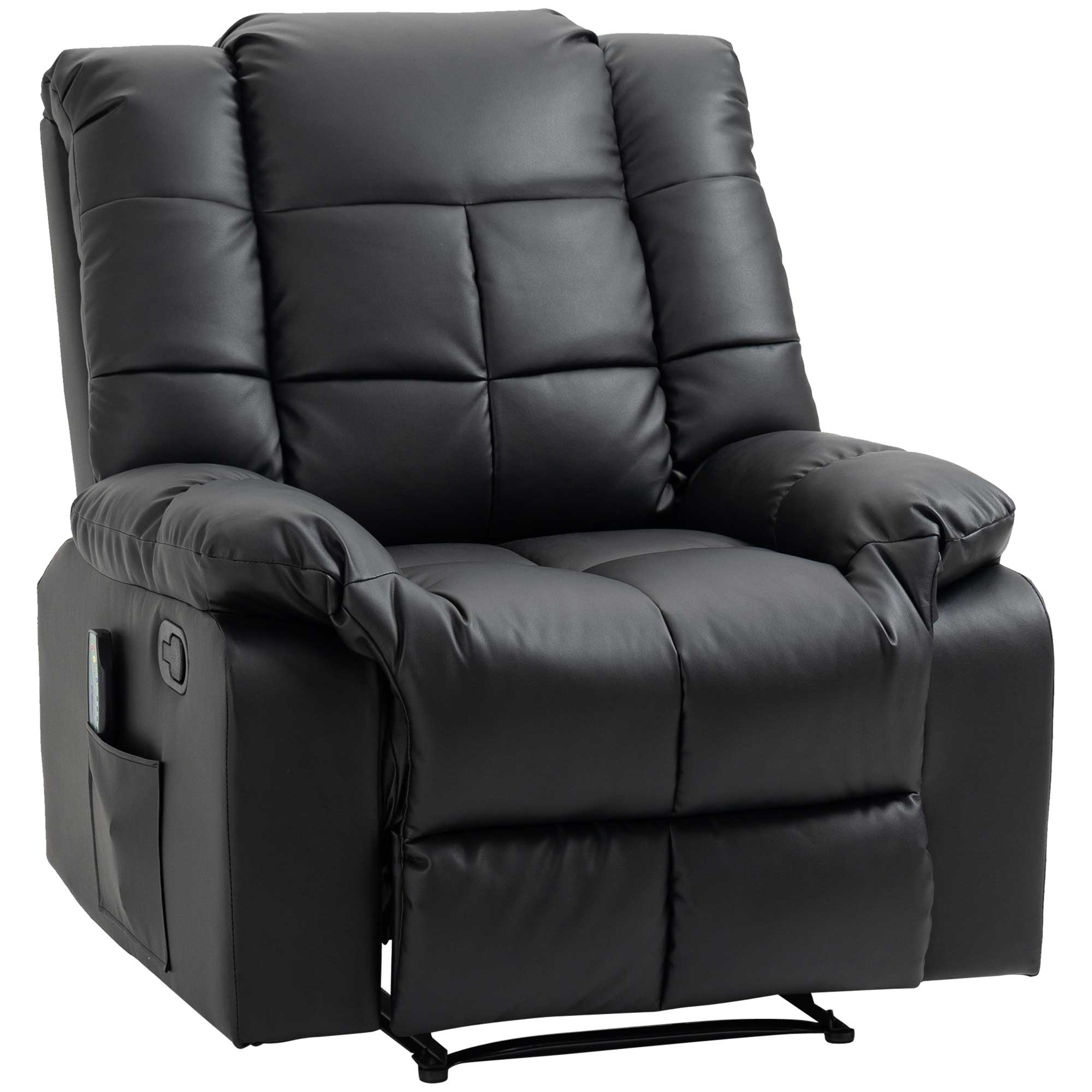 Fauteuil de massage fauteuil de relaxation massant avec dossier inclinable manuellement et repose-pied fauteuil TV revêtement synthétique télécommande incluse noir