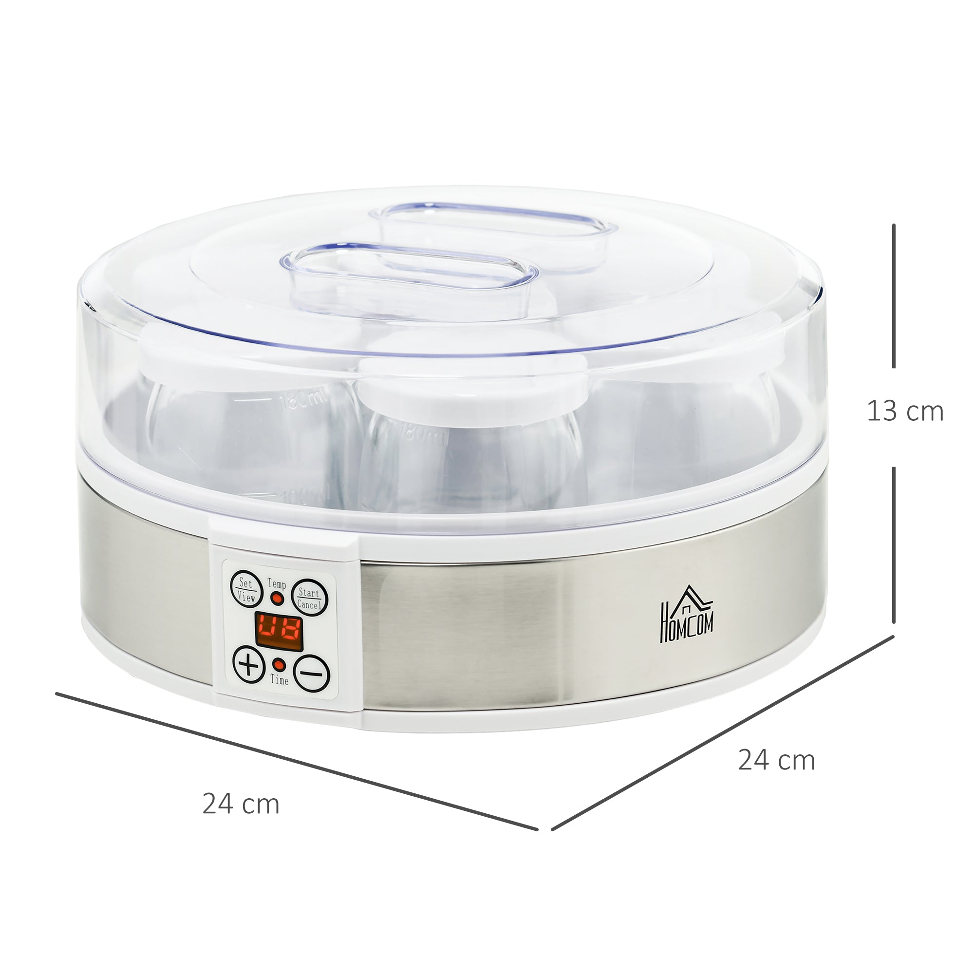 Yaourtière 7 pots en verre de 180ml, machine à yaourt électrique en acier inoxydable avec minuterie, thermostat réglable et affichage LED pour des desserts maison sains blanc