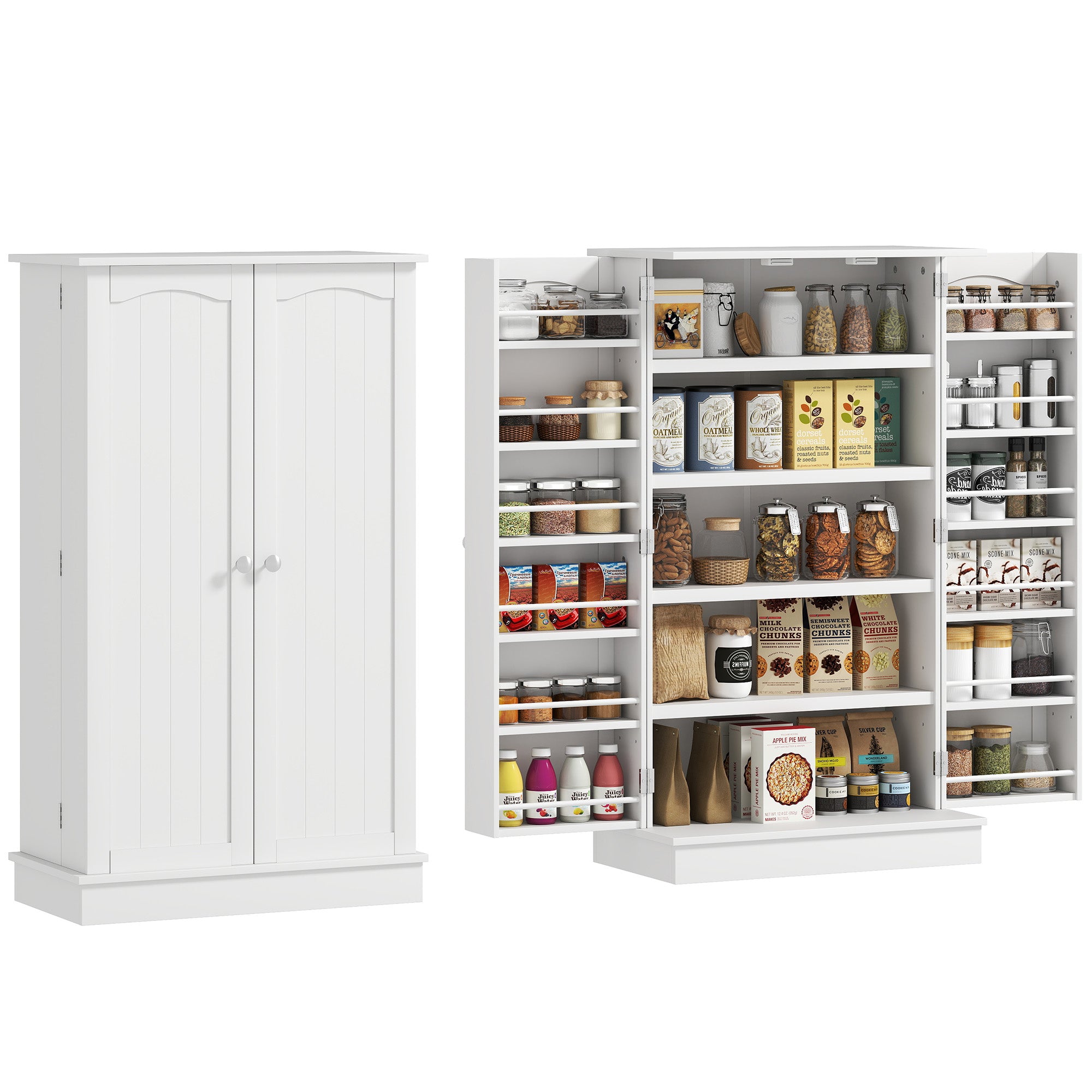 Armoire de cuisine buffet cuisine vaisselier meuble de rangement moderne avec placards, étagère réglable et 12 porte-épices, garde-manger pour salle à manger, salon, 60 x 30 x 104 cm, blanc