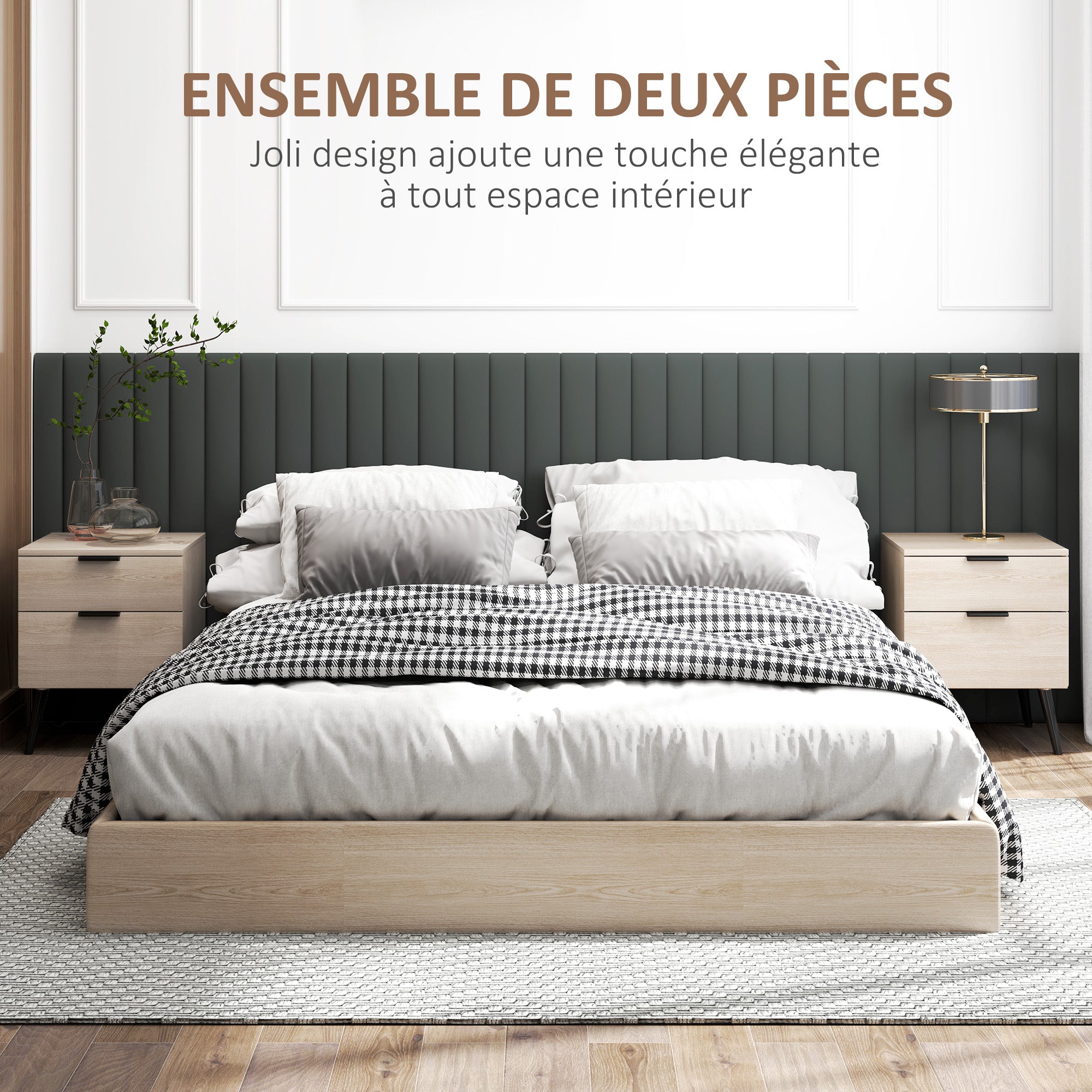 Lot de 2 tables de chevet, table de nuit, style nordique moderne, avec tiroir à deux niveaux, pieds en bois massif, pour chambre à coucher, salon, effet bois de chêne