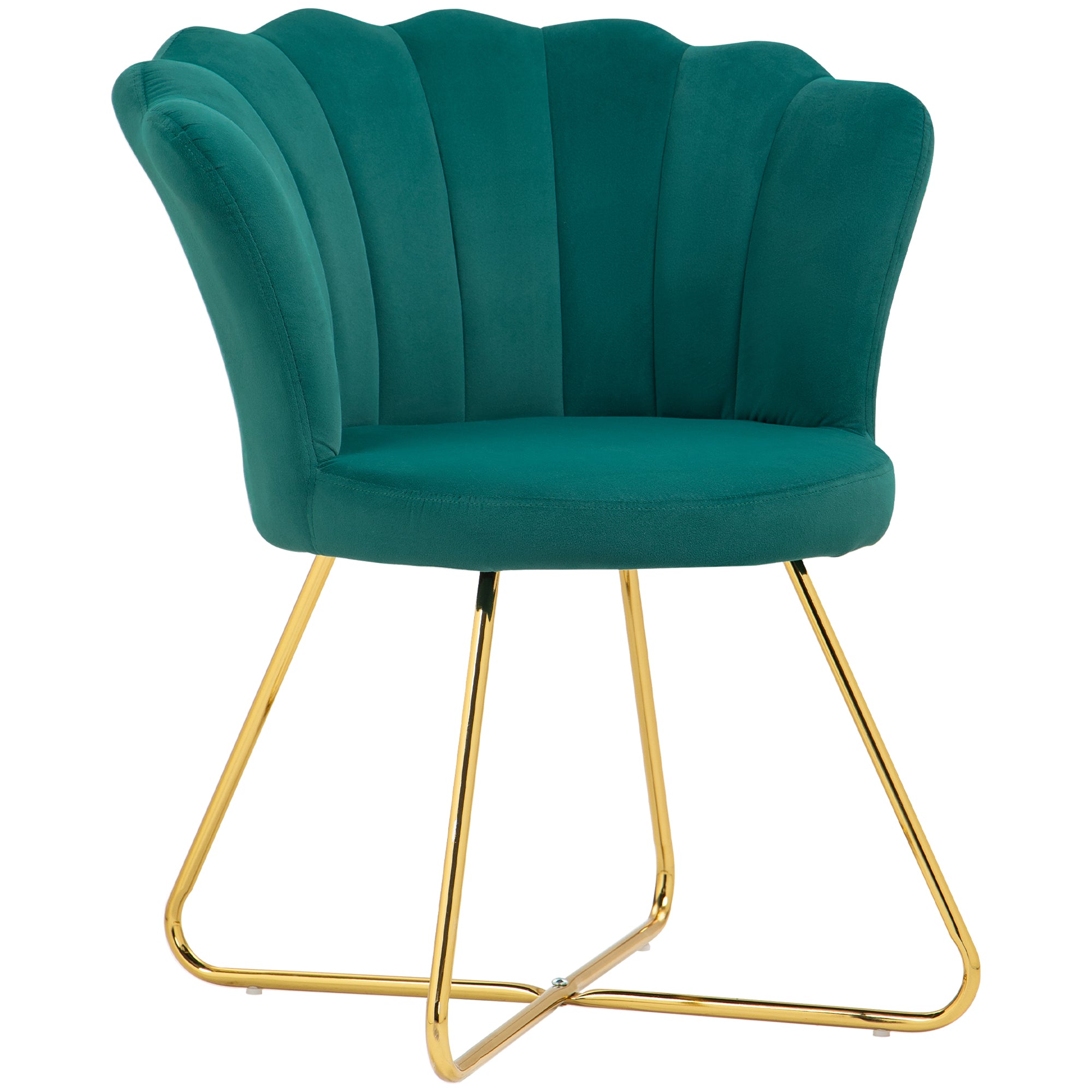 Fauteuil coquillage chaise coiffeuse fauteuil en velours fauteuil de salon avec pieds en acier pour salon et chambre 69 x 64 x 80 cm vert foncé