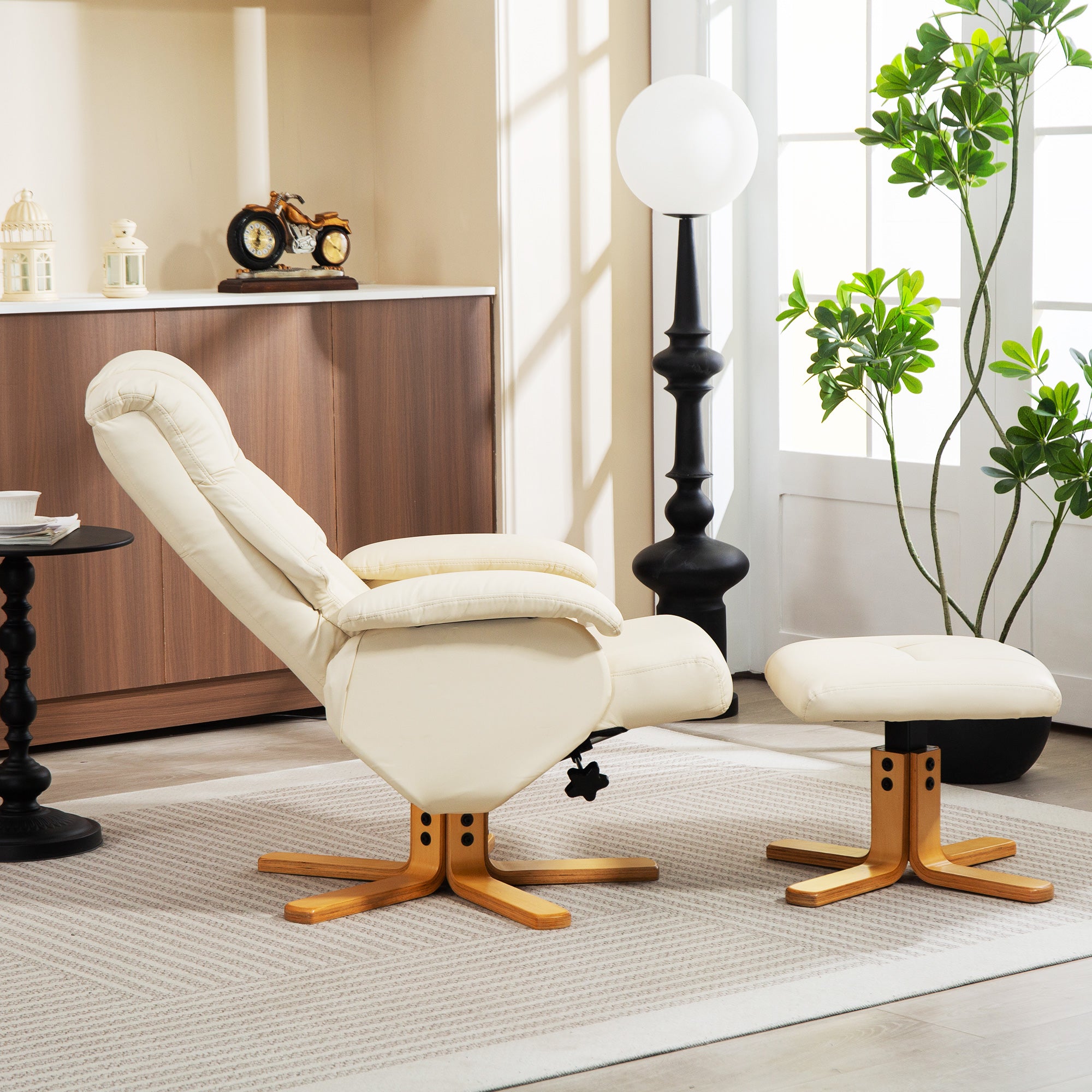 Fauteuil relax avec repose-pied fauteuil de relaxation chaise relaxant pivotant 360° et dossier inclinable chaise TV charge jusqu'à 120 Kg pour salon, chambre, bureau, crème