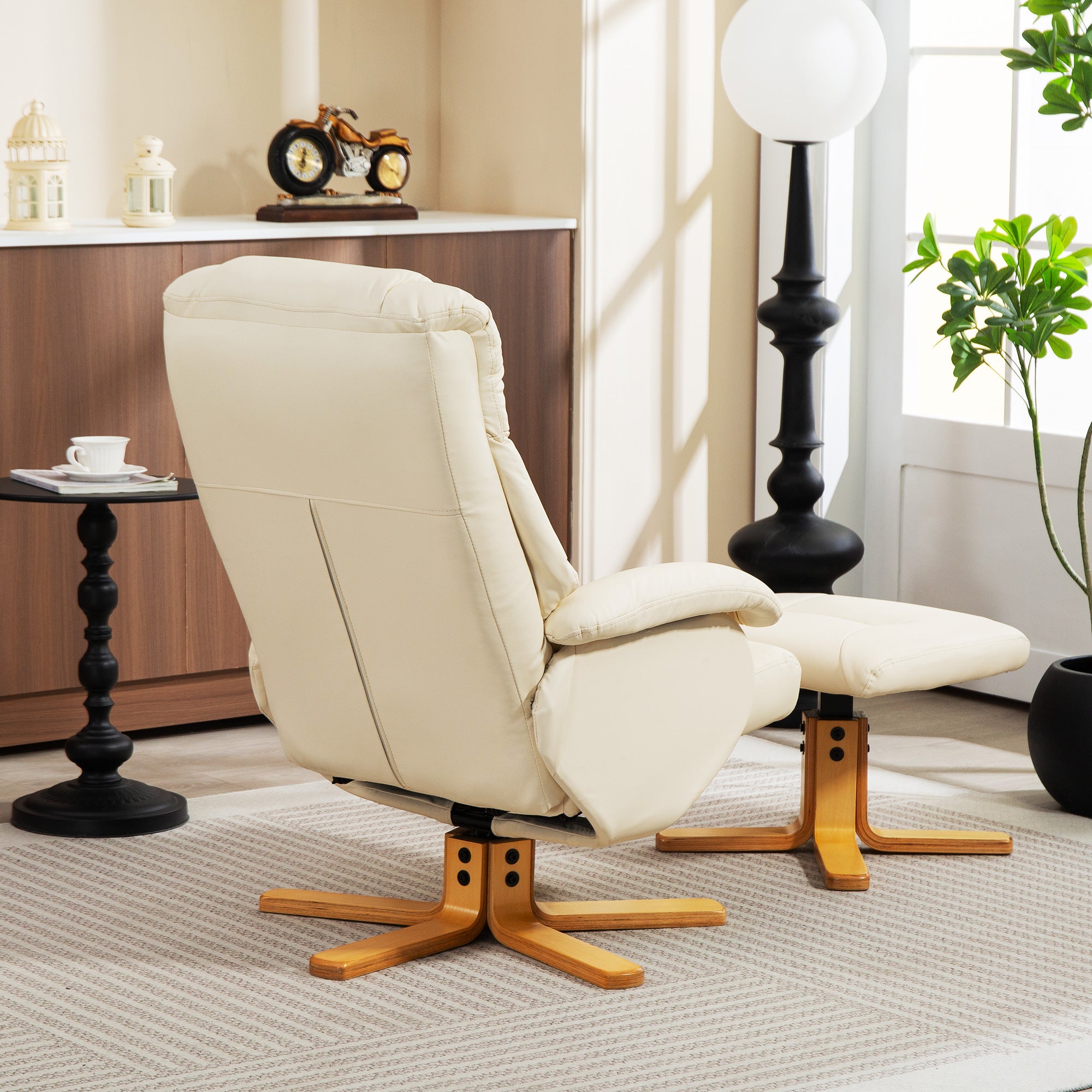 Fauteuil relax avec repose-pied fauteuil de relaxation chaise relaxant pivotant 360° et dossier inclinable chaise TV charge jusqu'à 120 Kg pour salon, chambre, bureau, crème